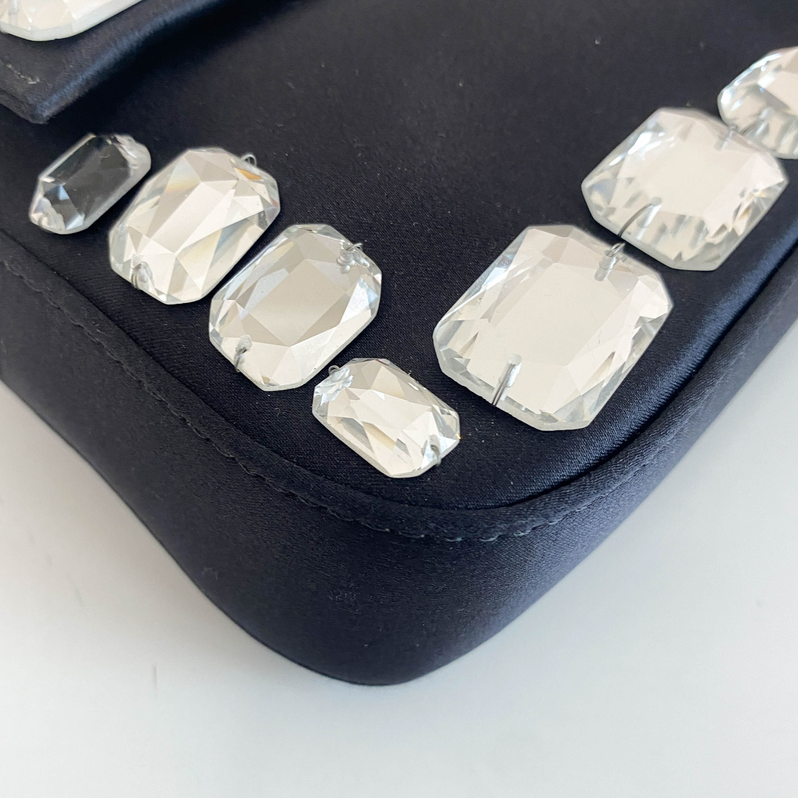 Baguette Black Nylon Shoulder Bag with Rhinestone