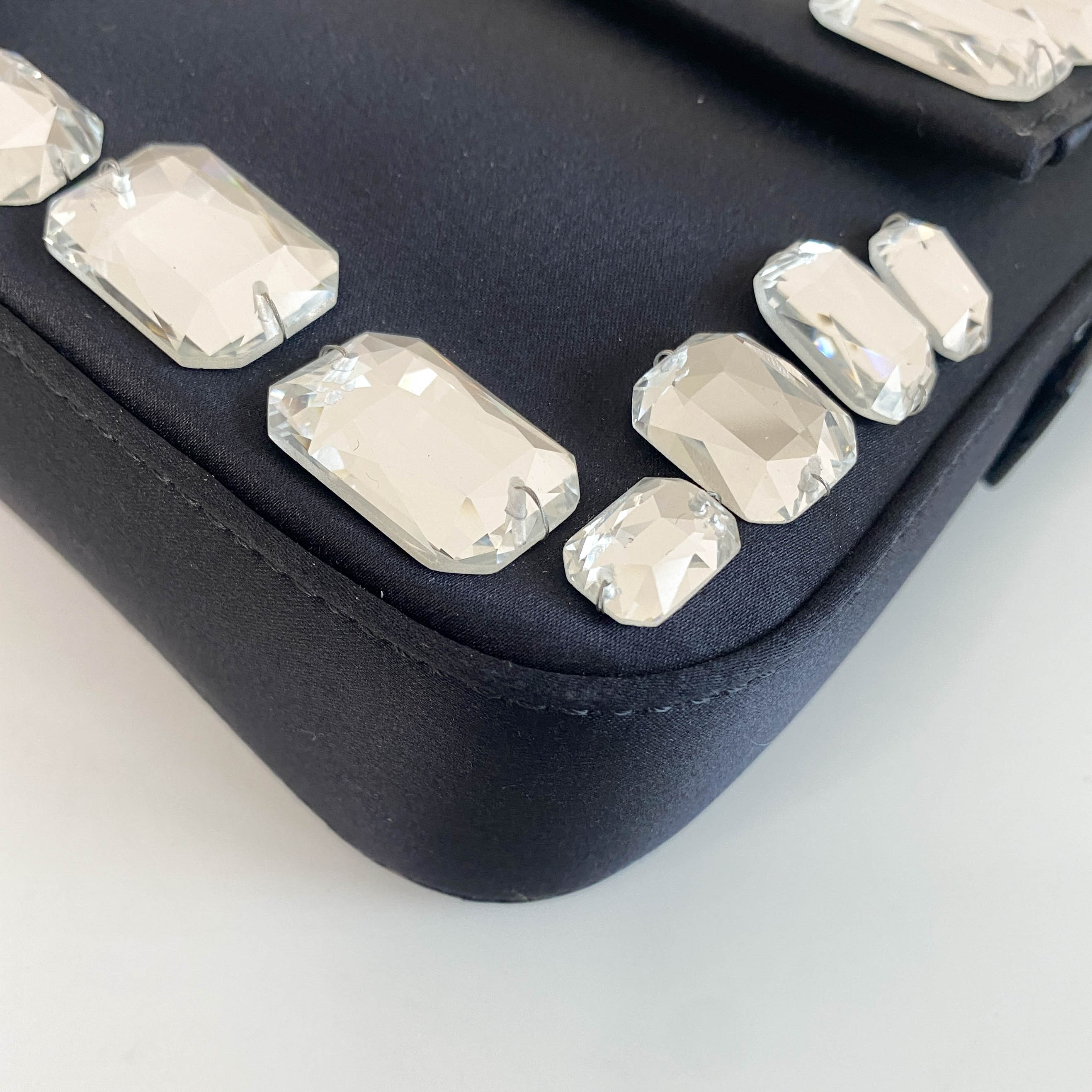 Baguette Black Nylon Shoulder Bag with Rhinestone