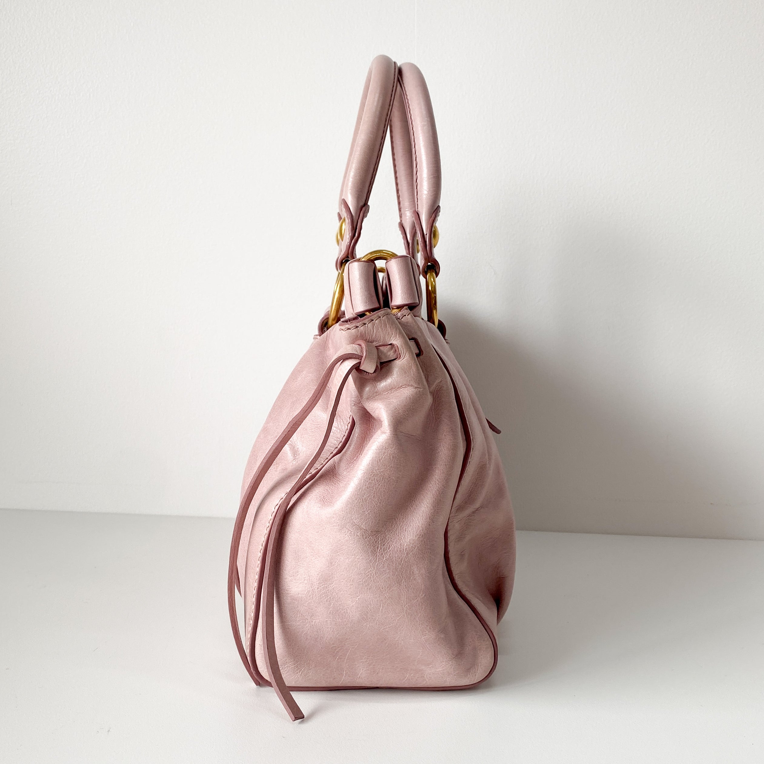 Vitello Pink Calfskin Leather Two Way Bag