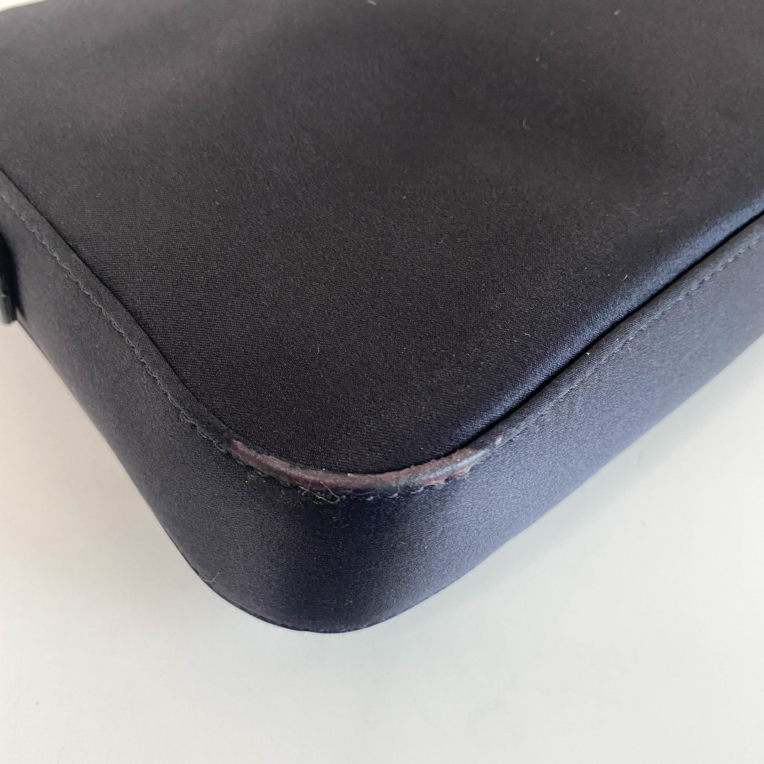 Baguette Black Nylon Shoulder Bag with Rhinestone