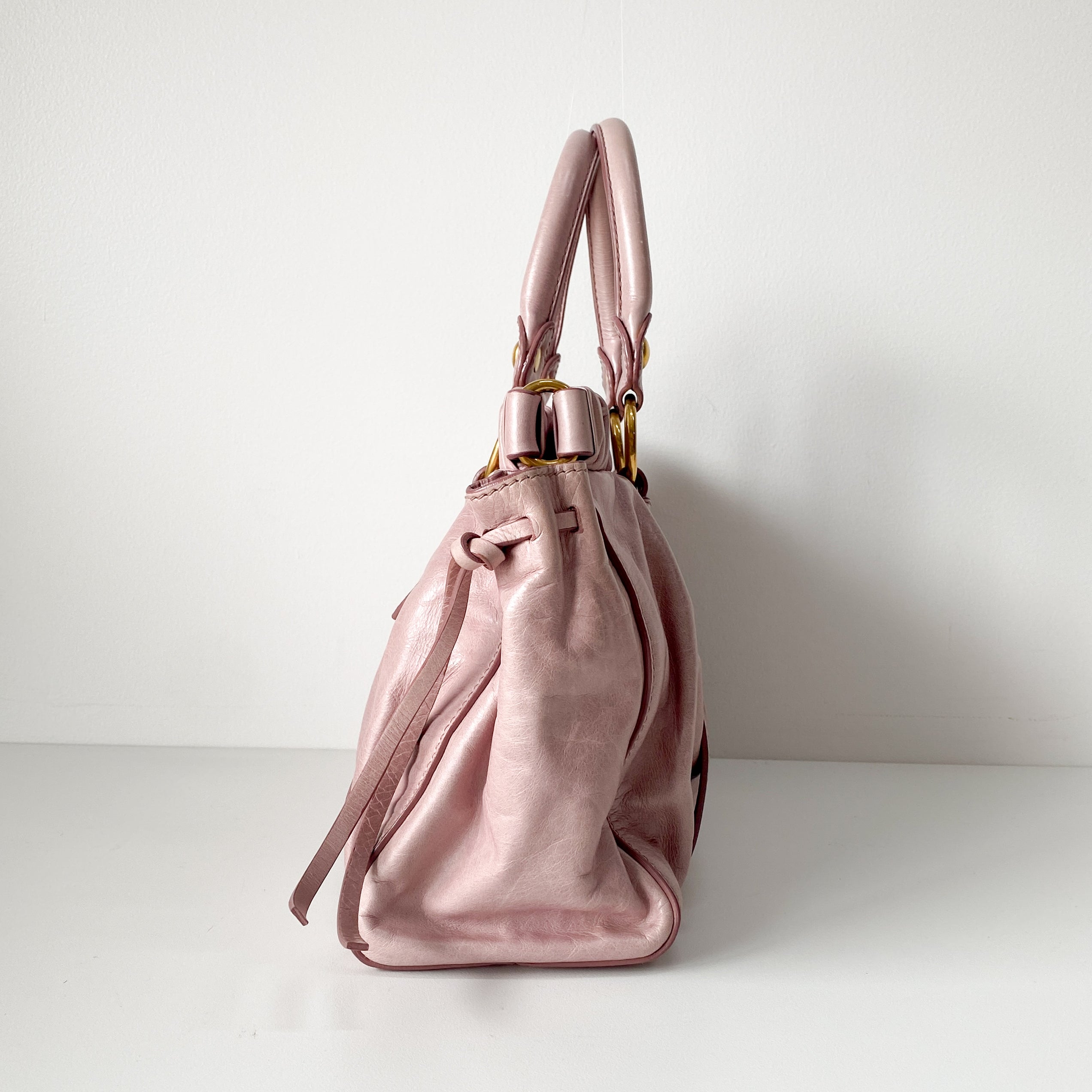 Vitello Pink Calfskin Leather Two Way Bag