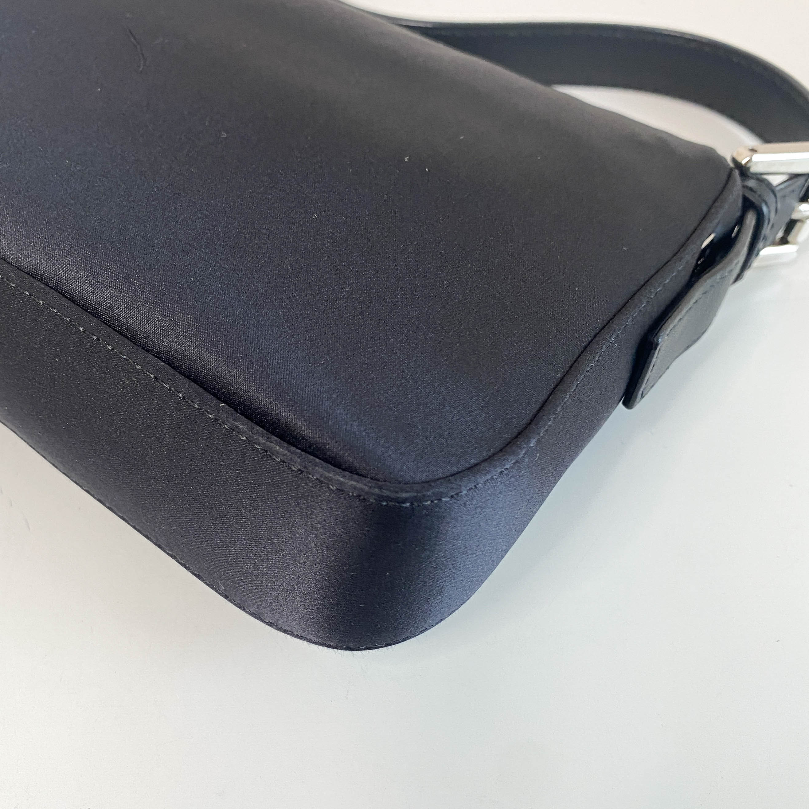 Baguette Black Nylon Shoulder Bag with Rhinestone