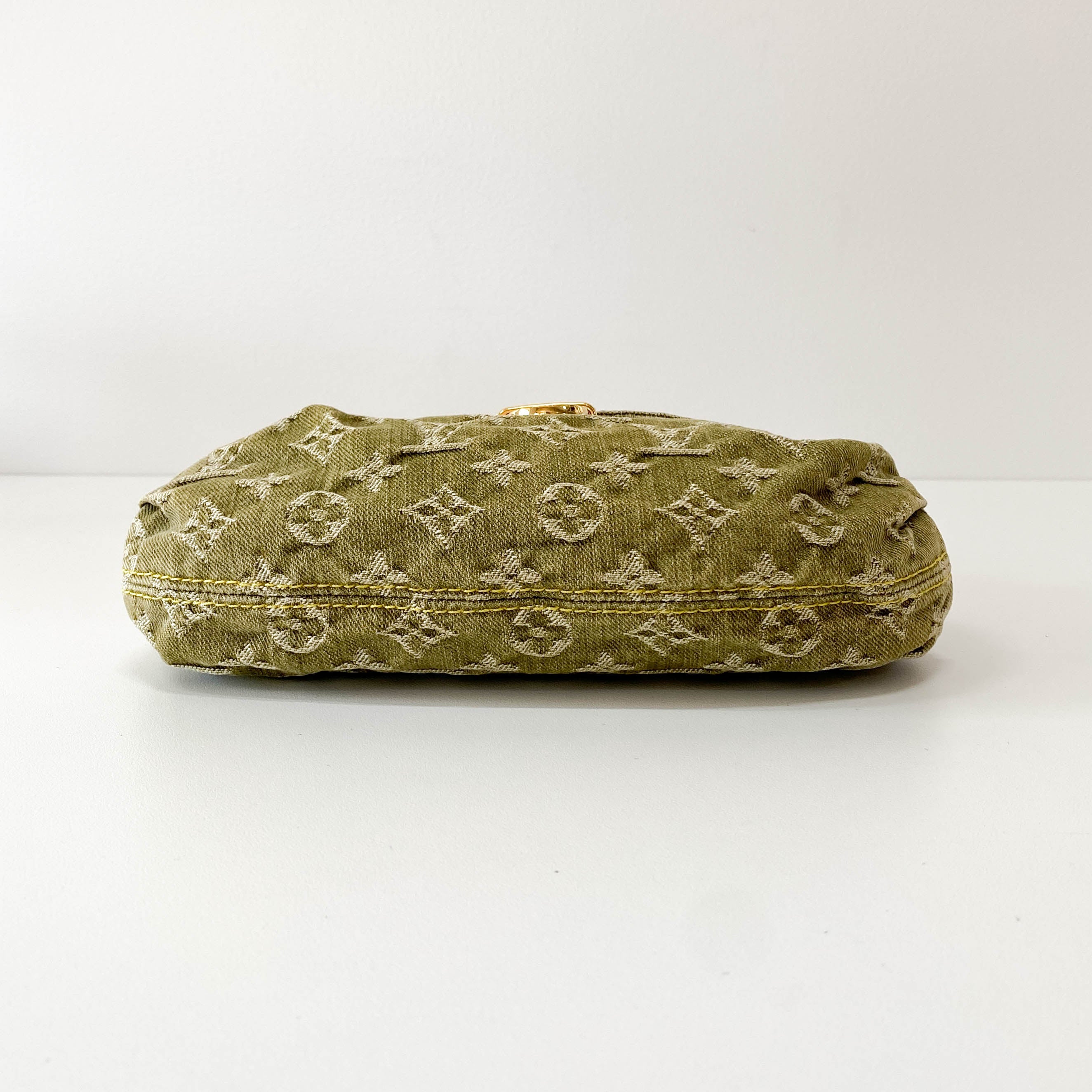 Pleaty Mini Green Monogram Denim Shoulder Bag