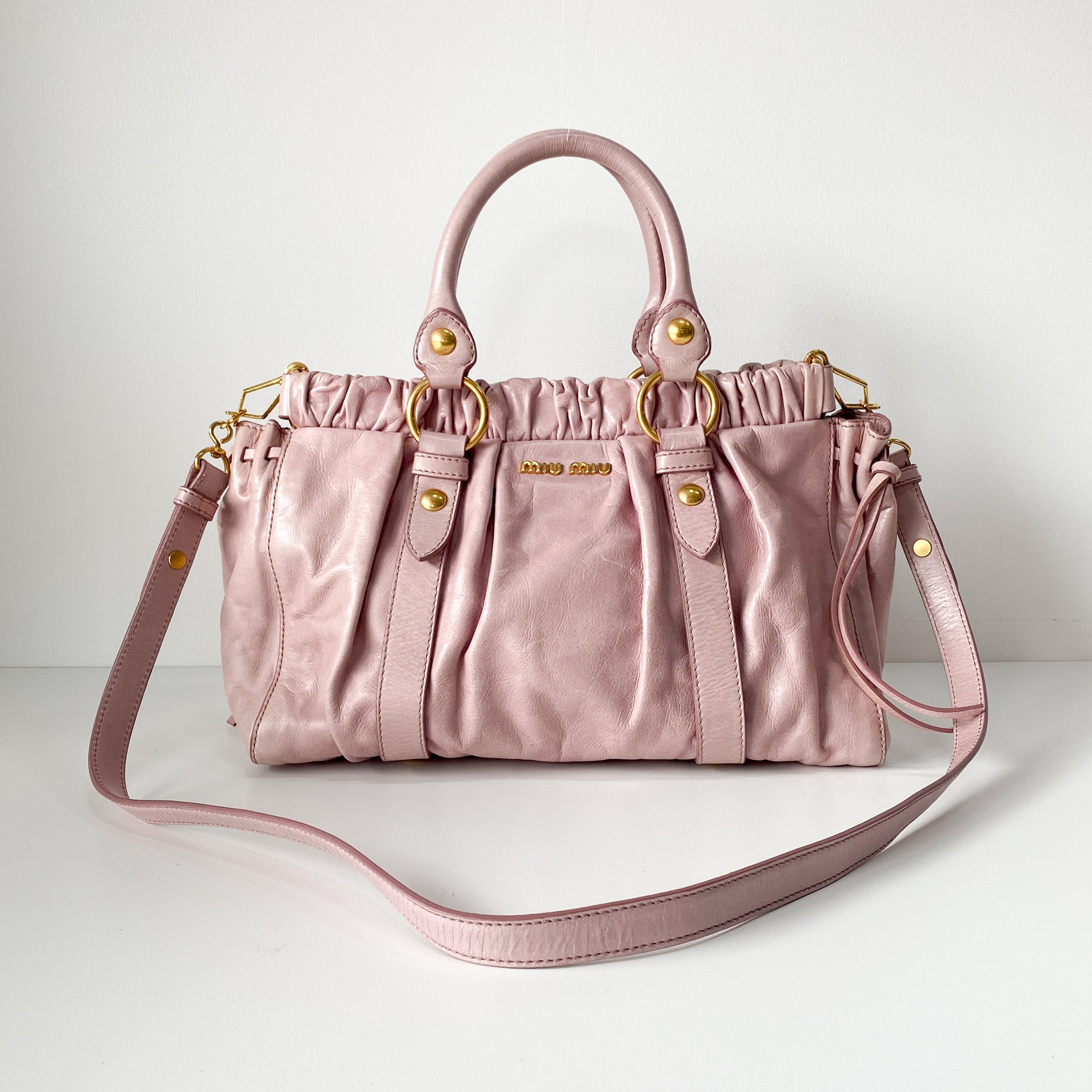 Vitello Pink Calfskin Leather Two Way Bag