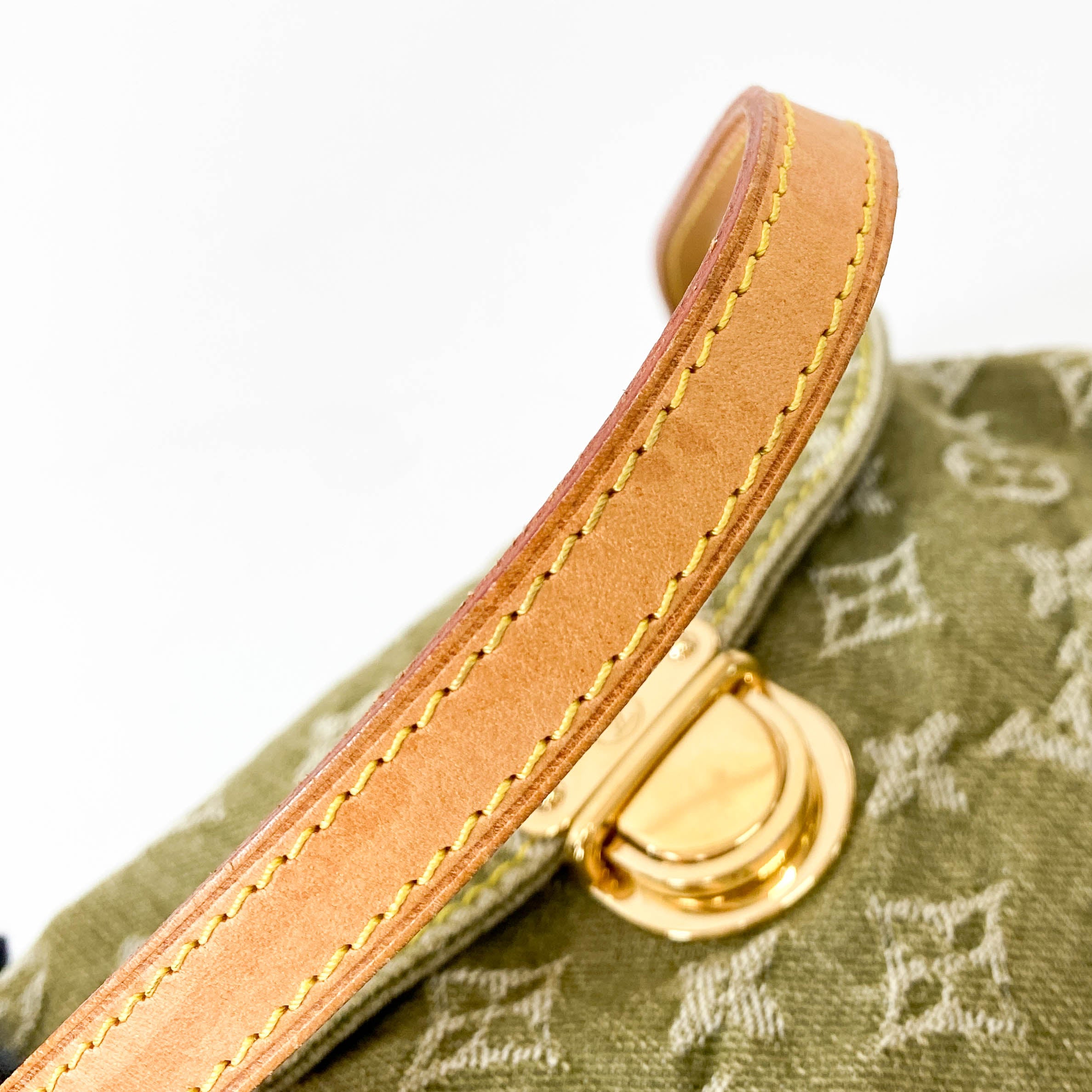 Pleaty Mini Green Monogram Denim Shoulder Bag