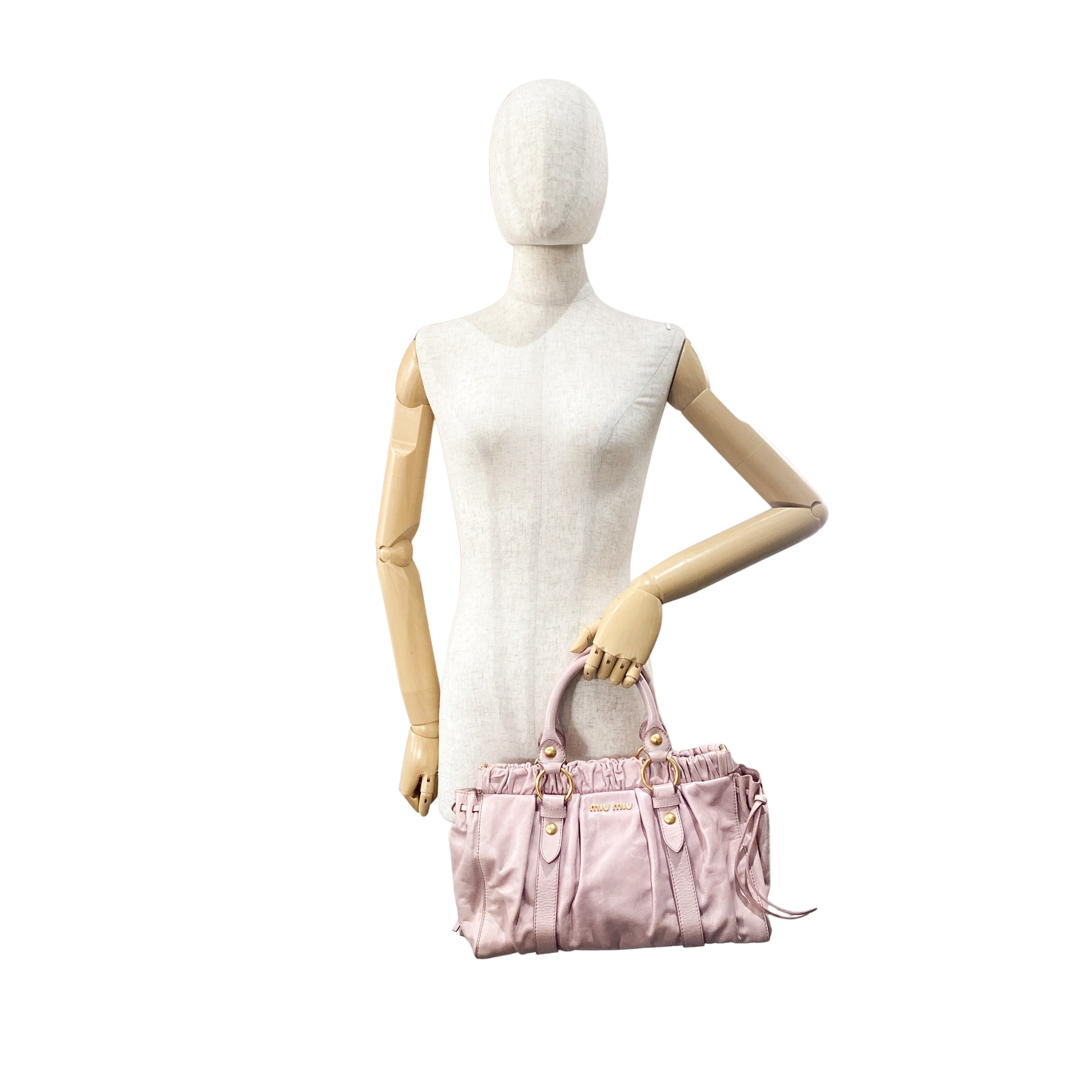 Vitello Pink Calfskin Leather Two Way Bag