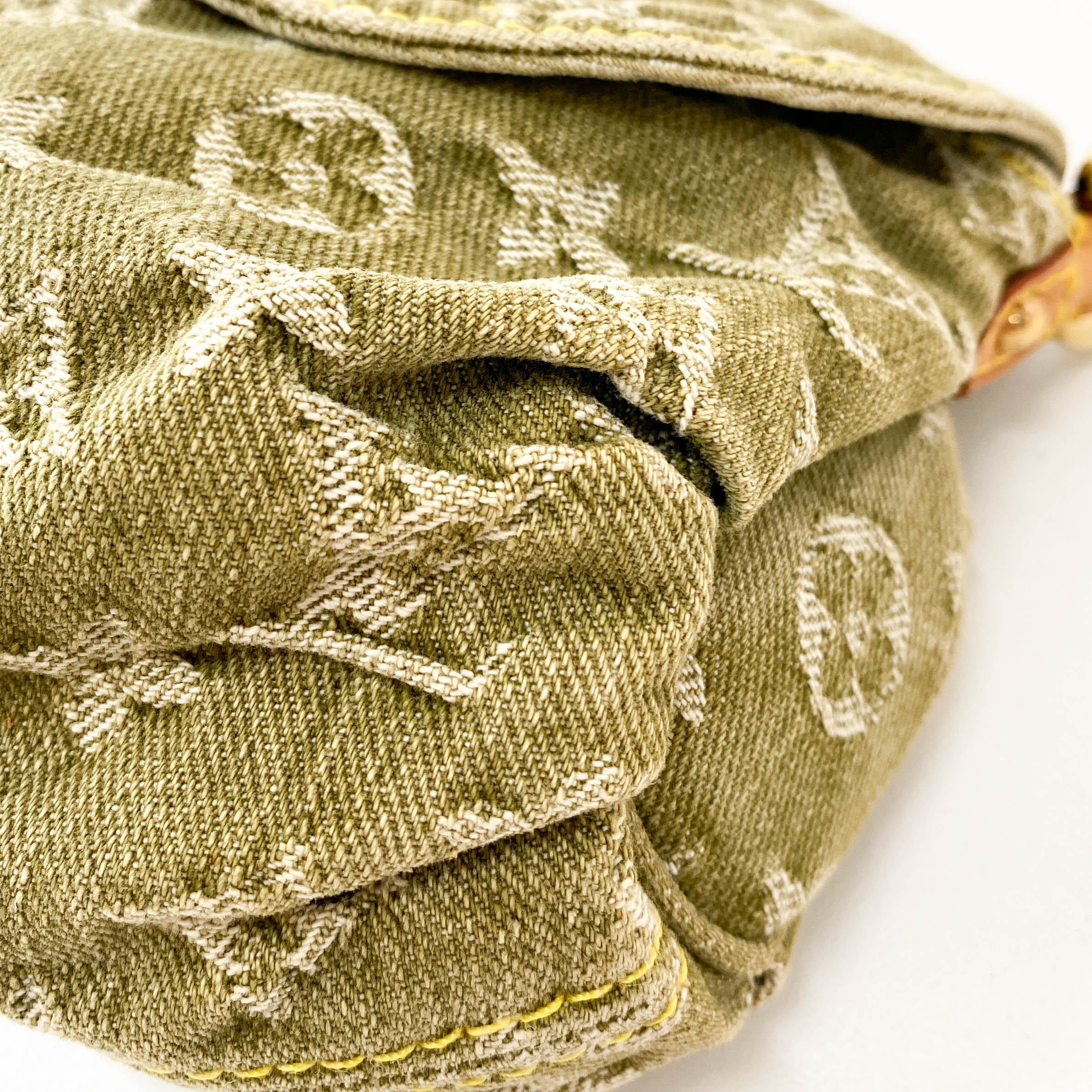 Pleaty Mini Green Monogram Denim Shoulder Bag