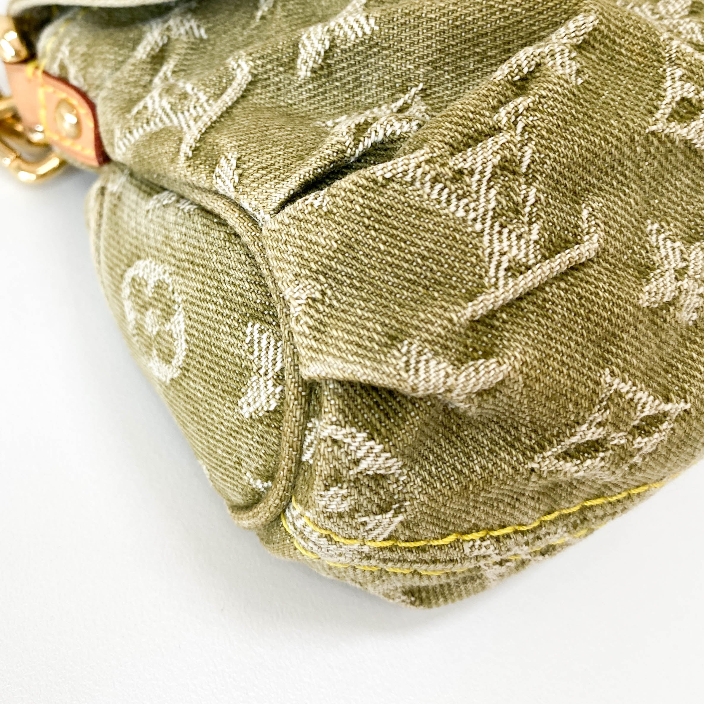 Pleaty Mini Green Monogram Denim Shoulder Bag