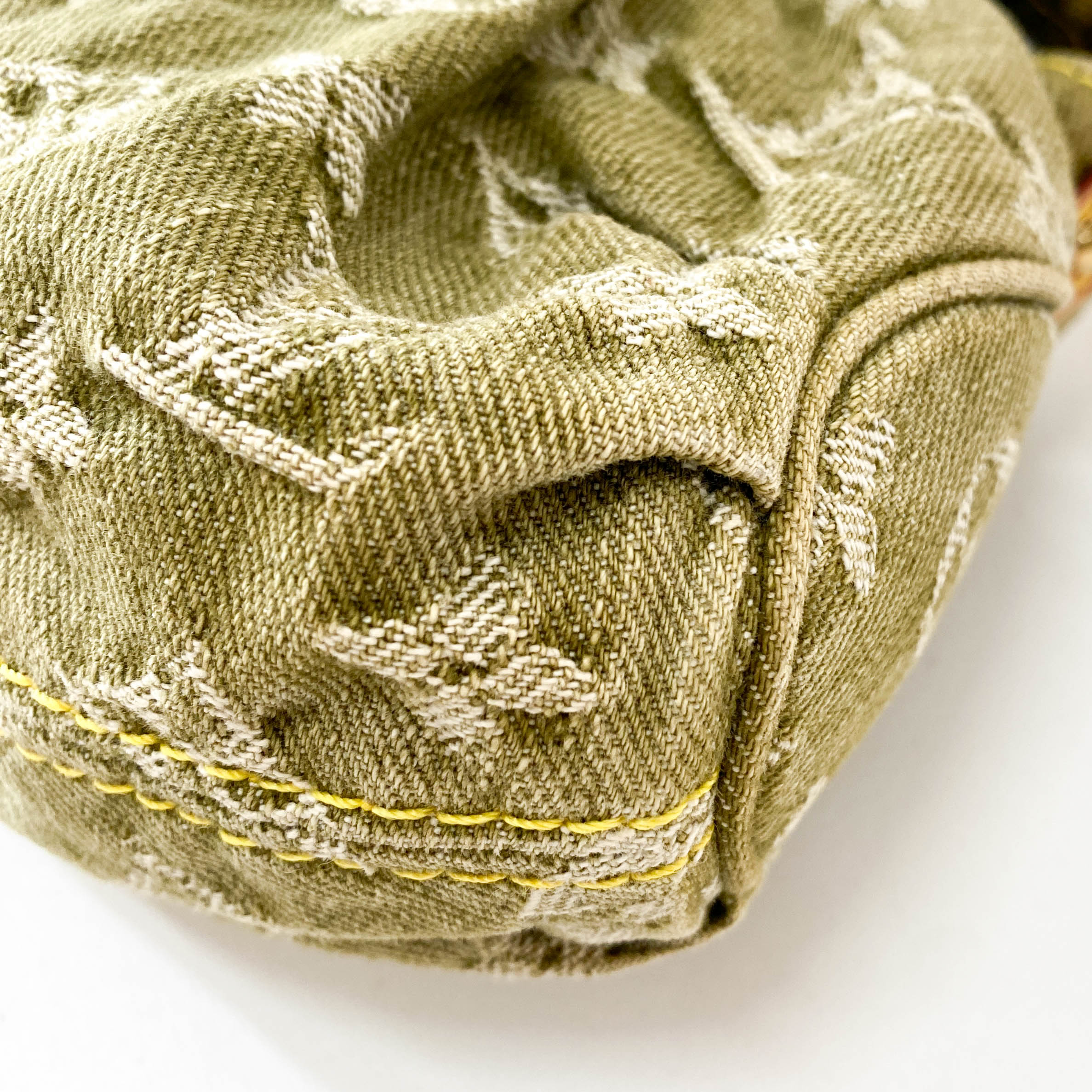 Pleaty Mini Green Monogram Denim Shoulder Bag