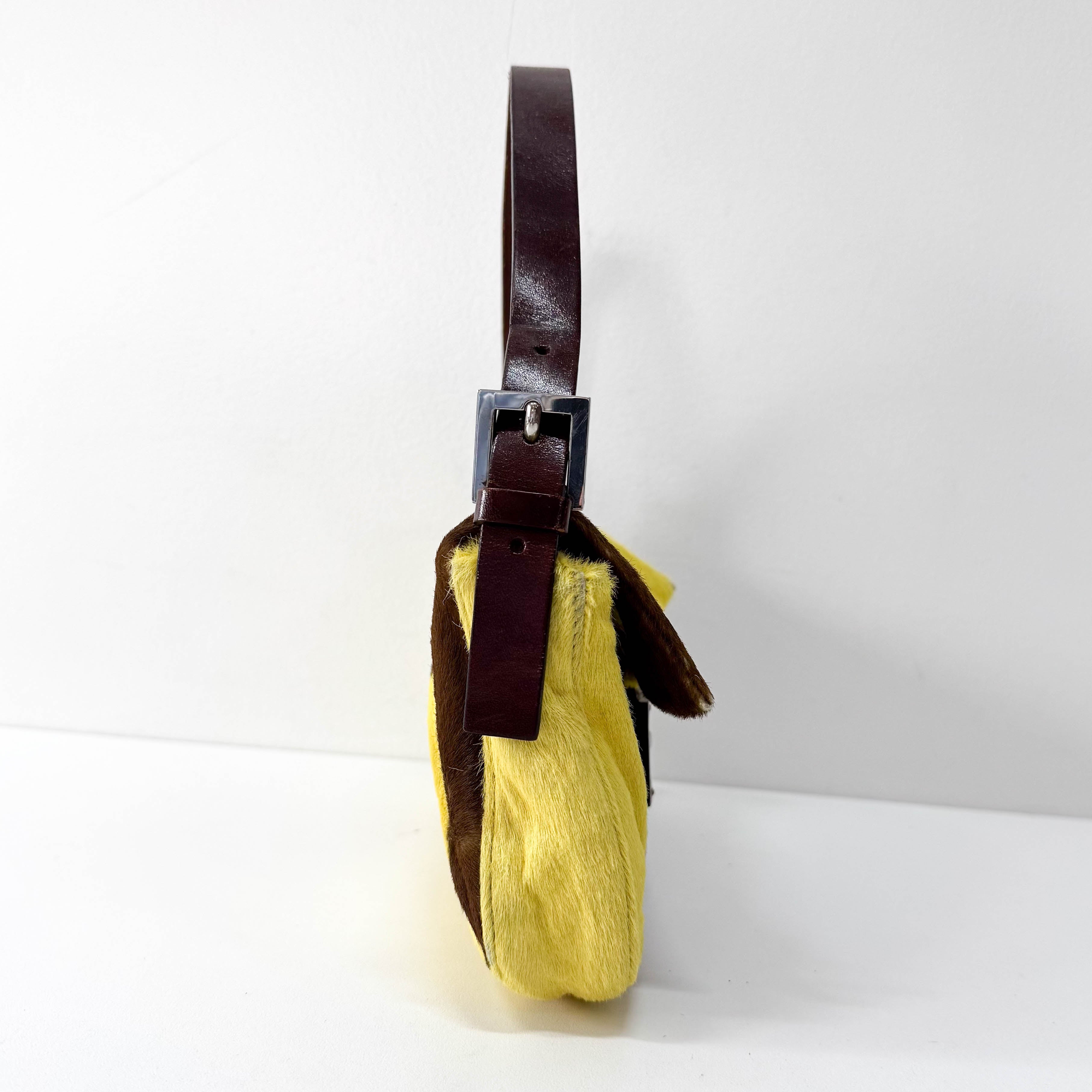 Baguette Yellow & Brown Cow Print Pony Hair Shoulder Bag