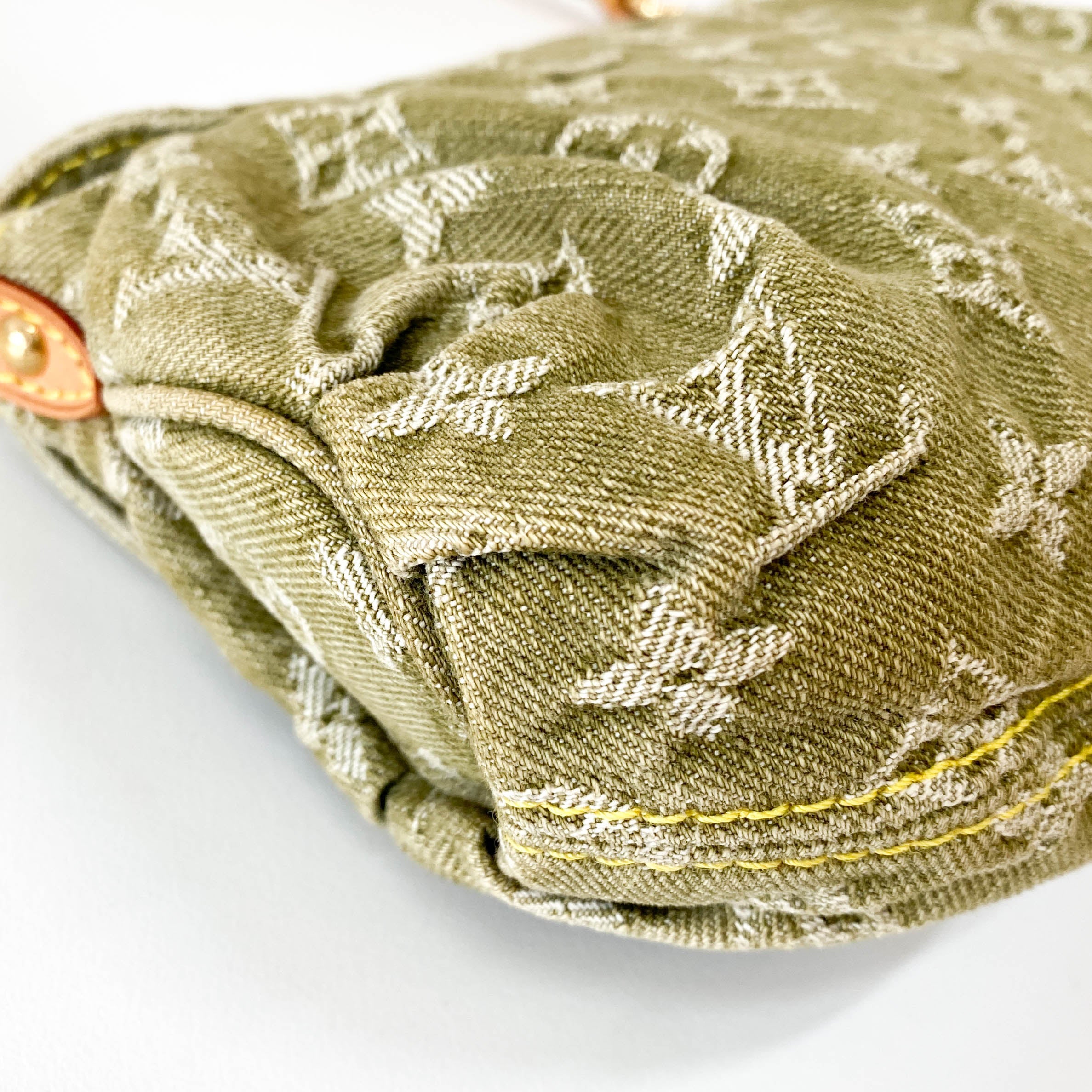 Pleaty Mini Green Monogram Denim Shoulder Bag