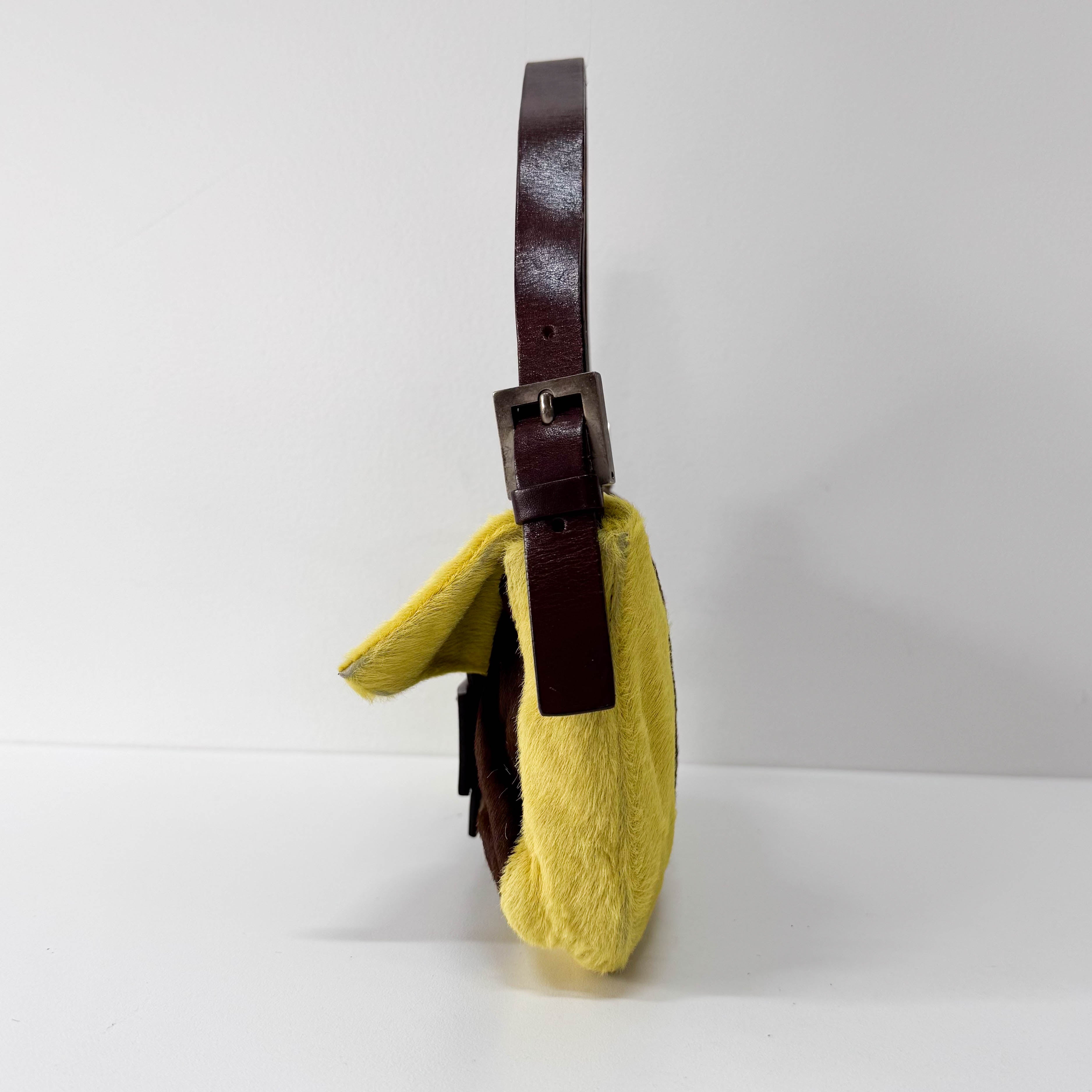 Baguette Yellow & Brown Cow Print Pony Hair Shoulder Bag