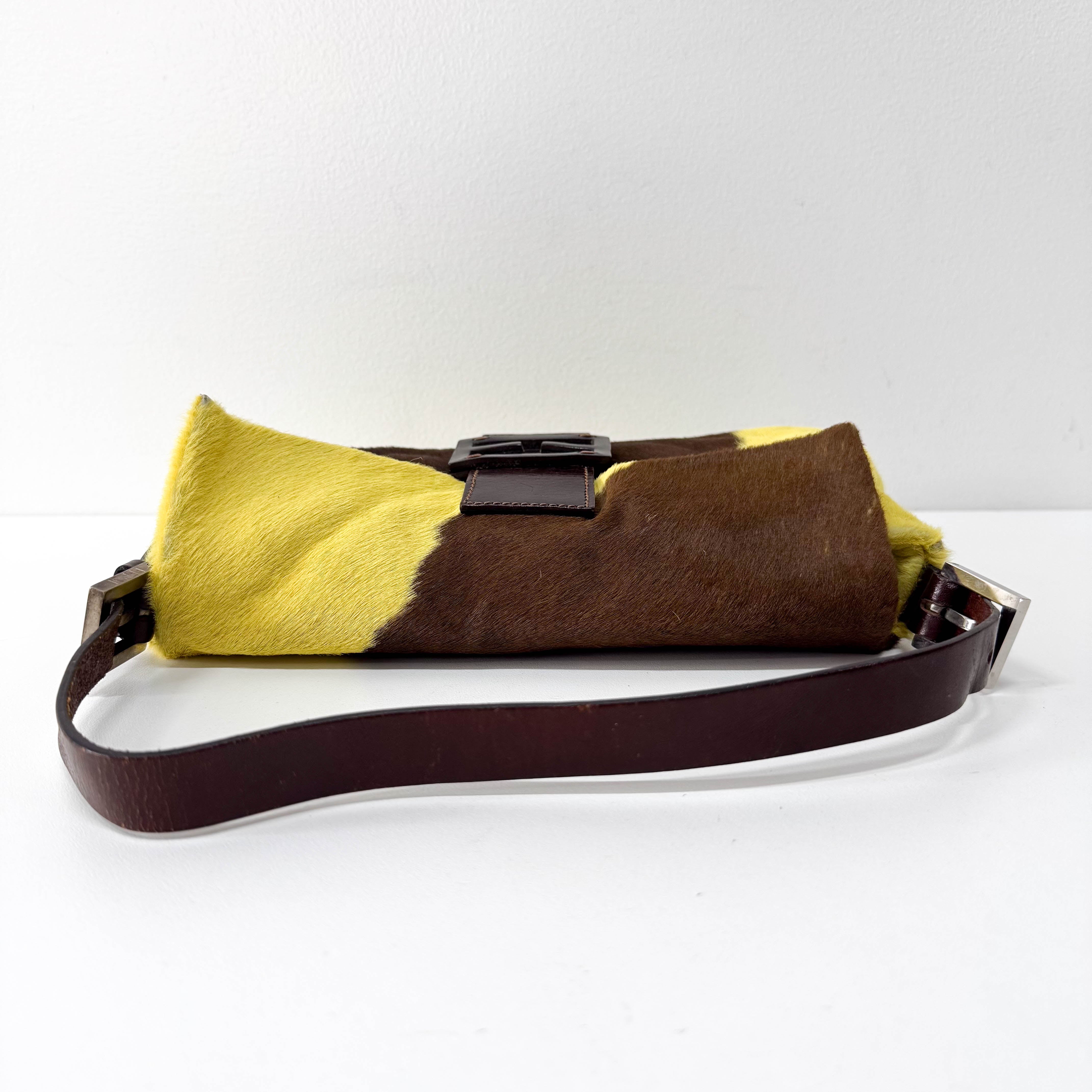 Baguette Yellow & Brown Cow Print Pony Hair Shoulder Bag