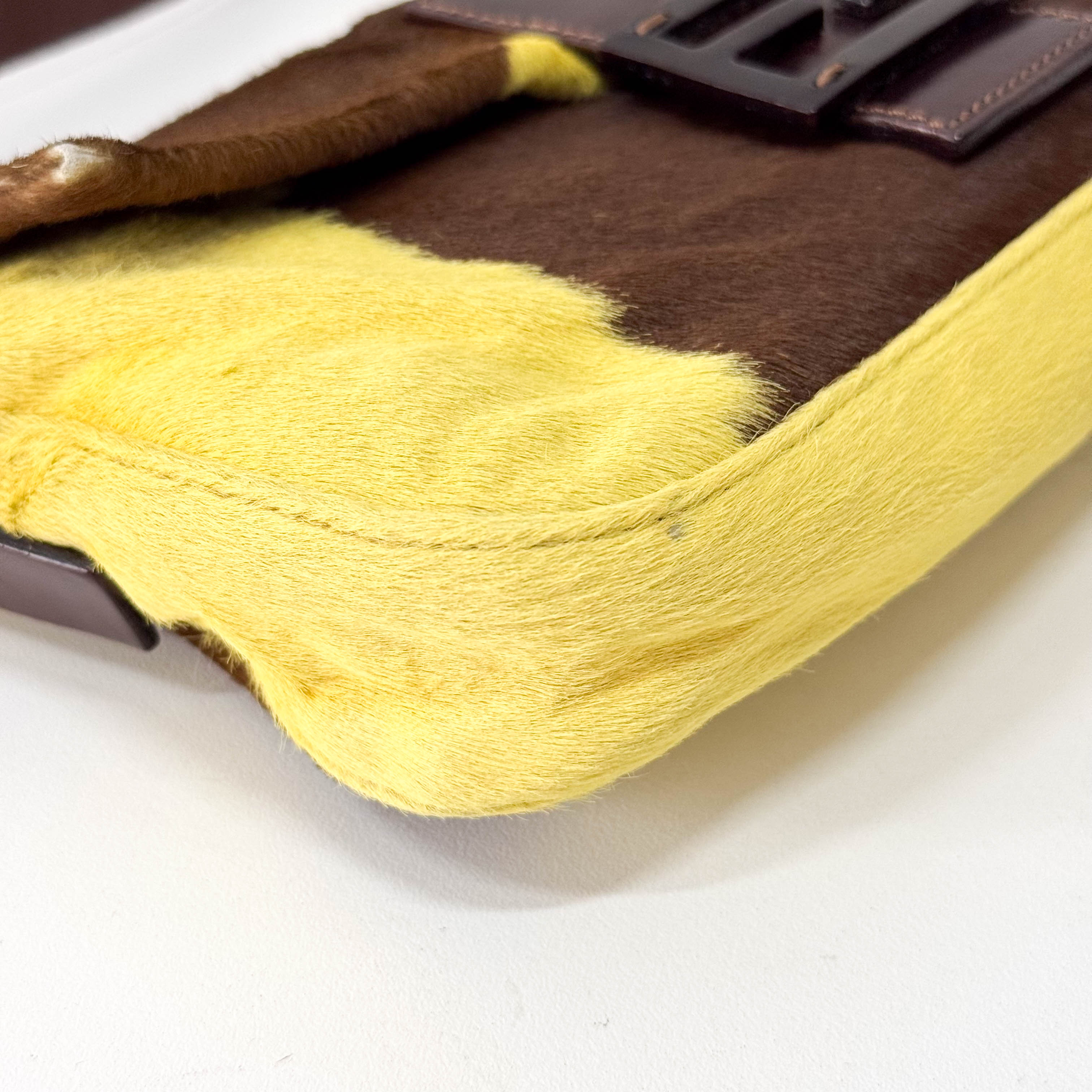 Baguette Yellow & Brown Cow Print Pony Hair Shoulder Bag