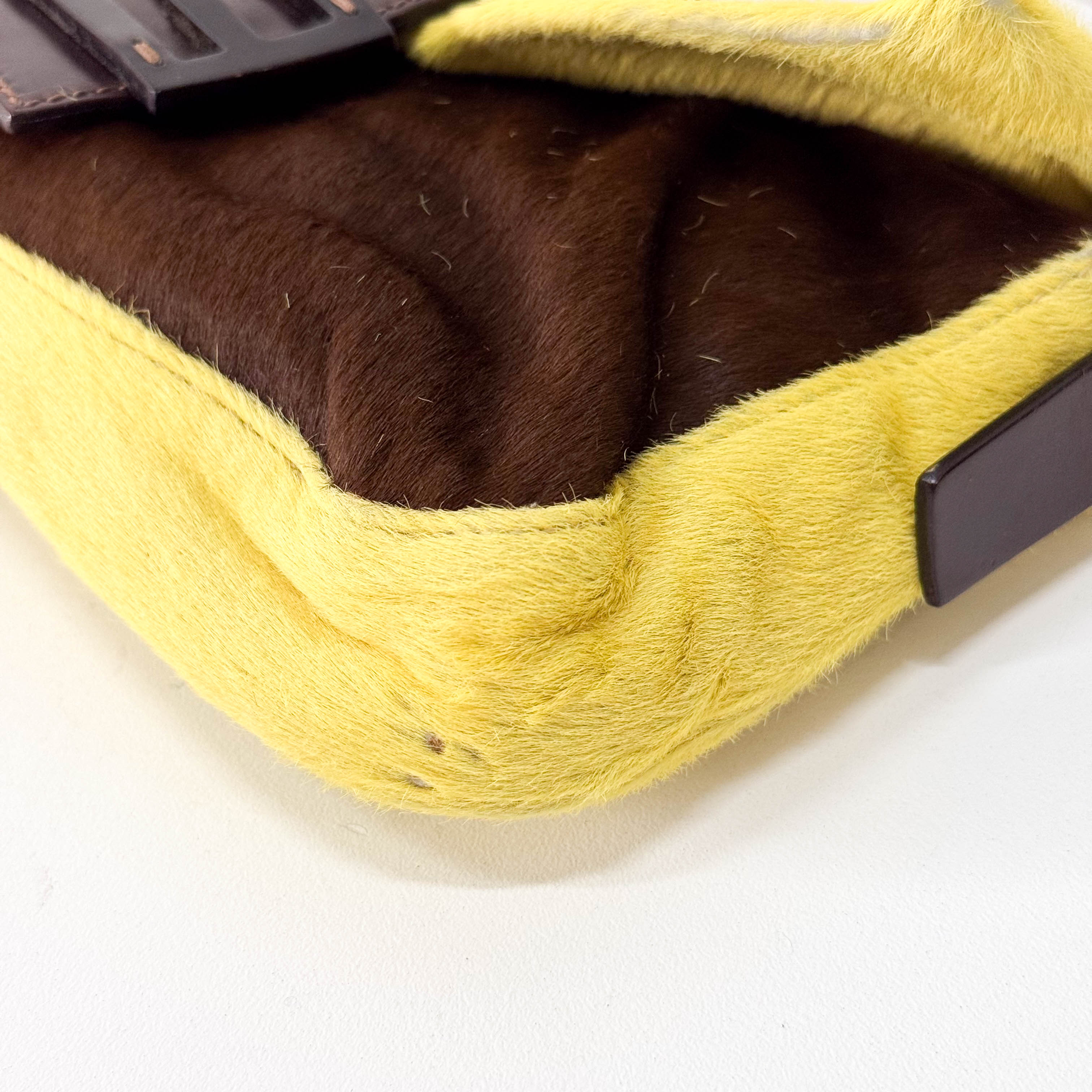 Baguette Yellow & Brown Cow Print Pony Hair Shoulder Bag