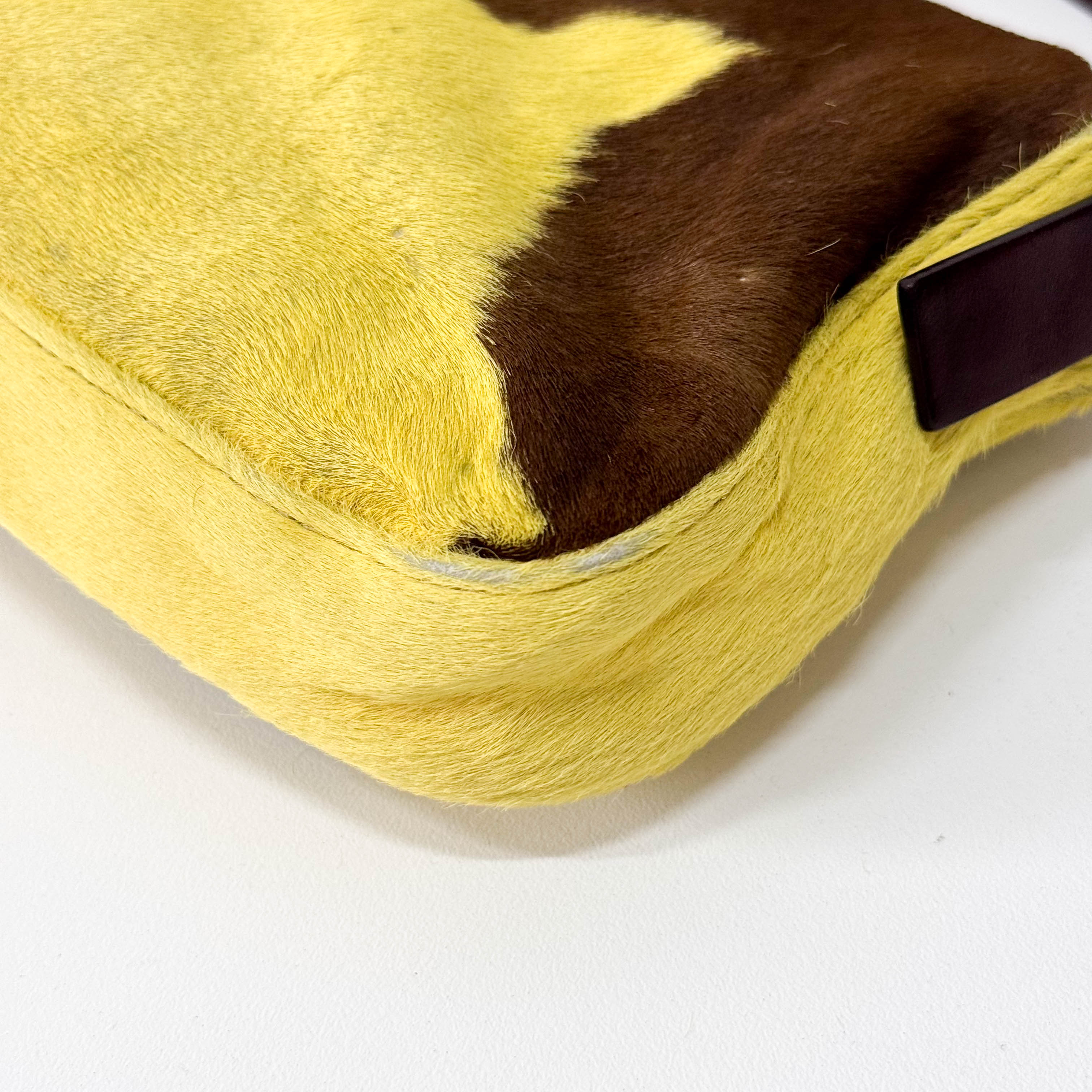 Baguette Yellow & Brown Cow Print Pony Hair Shoulder Bag