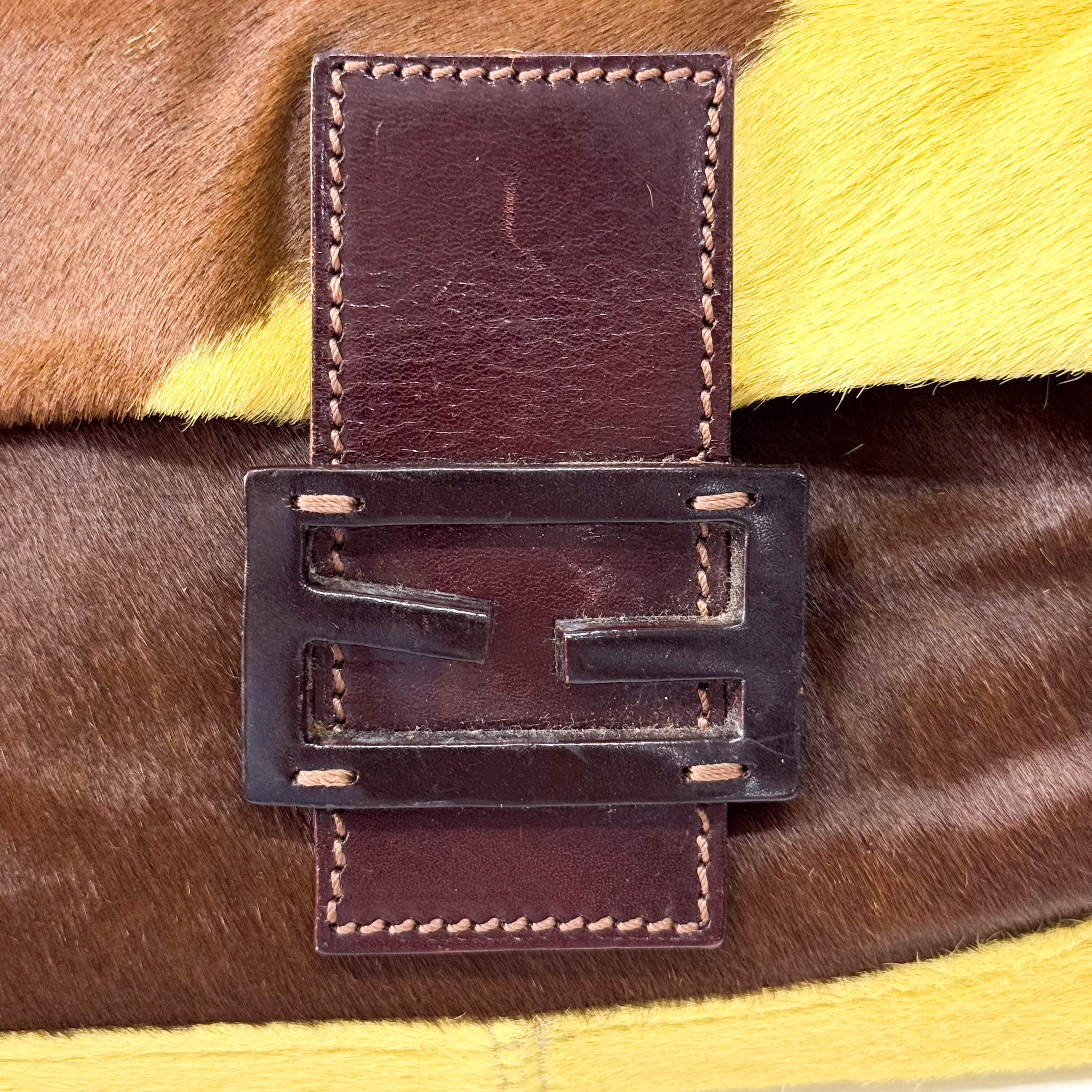 Baguette Yellow & Brown Cow Print Pony Hair Shoulder Bag