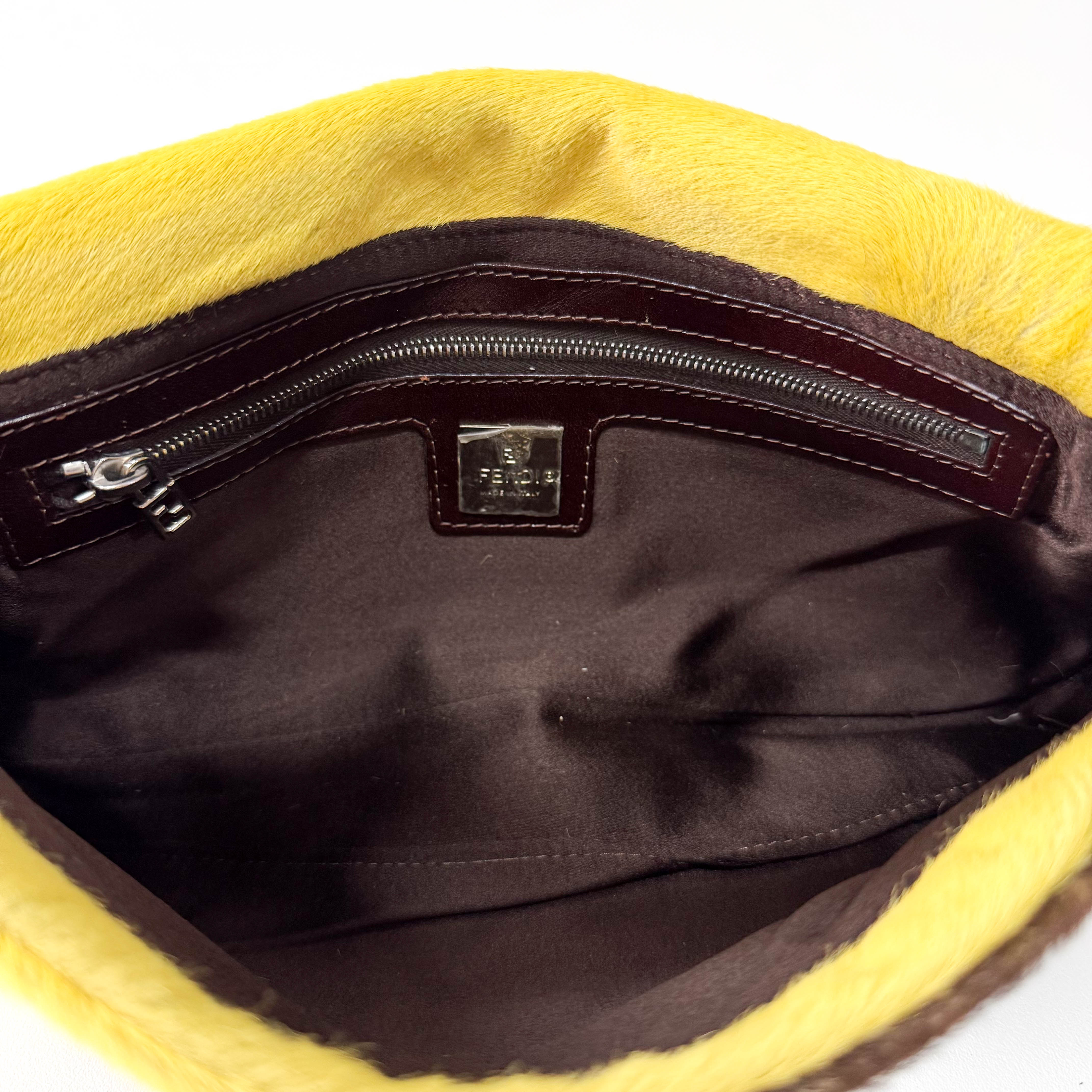 Baguette Yellow & Brown Cow Print Pony Hair Shoulder Bag