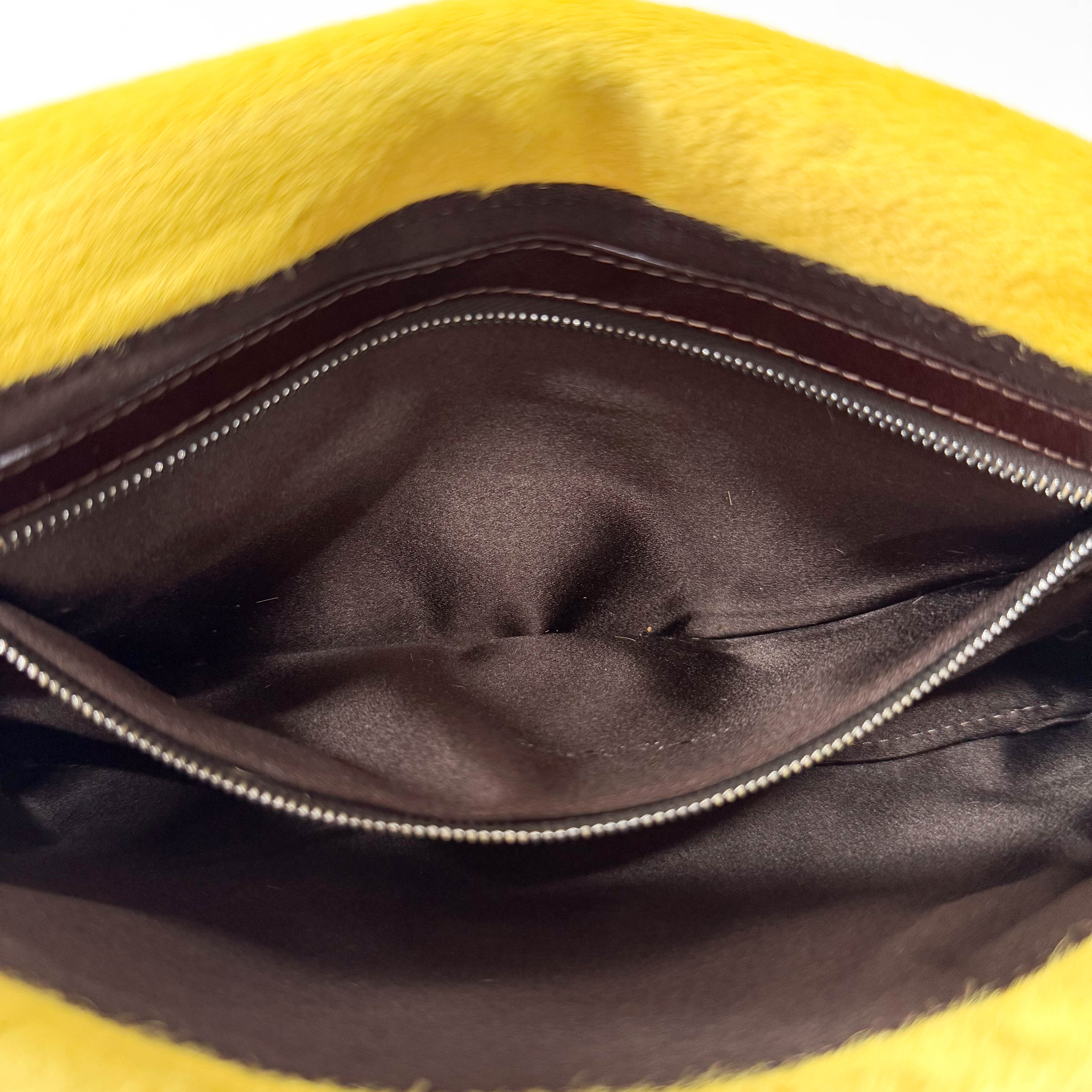 Baguette Yellow & Brown Cow Print Pony Hair Shoulder Bag