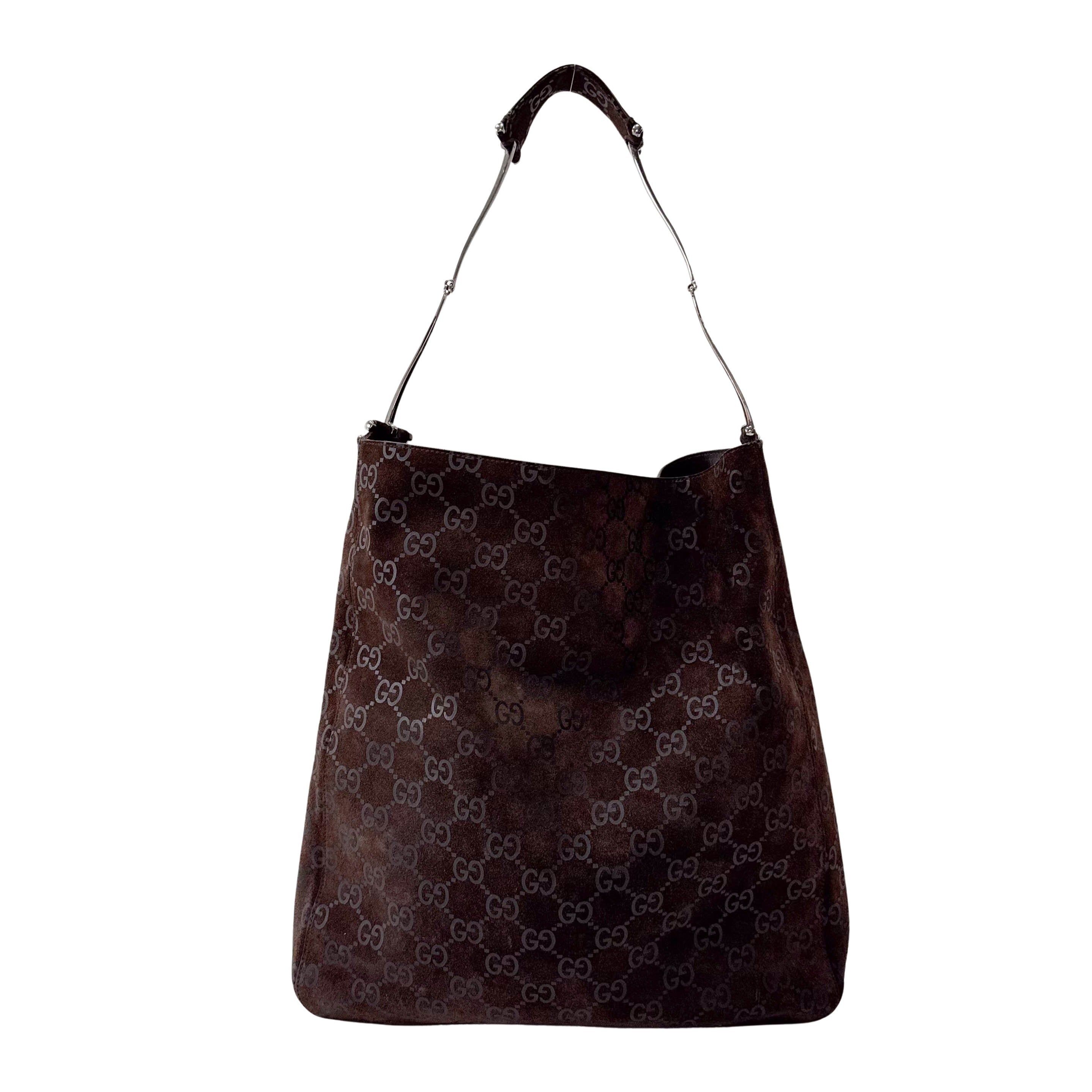 GG Brown Suede Shoulder Bag