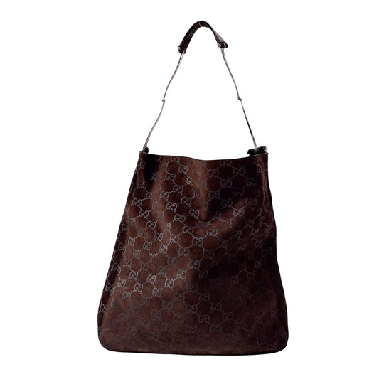 GG Brown Suede Shoulder Bag
