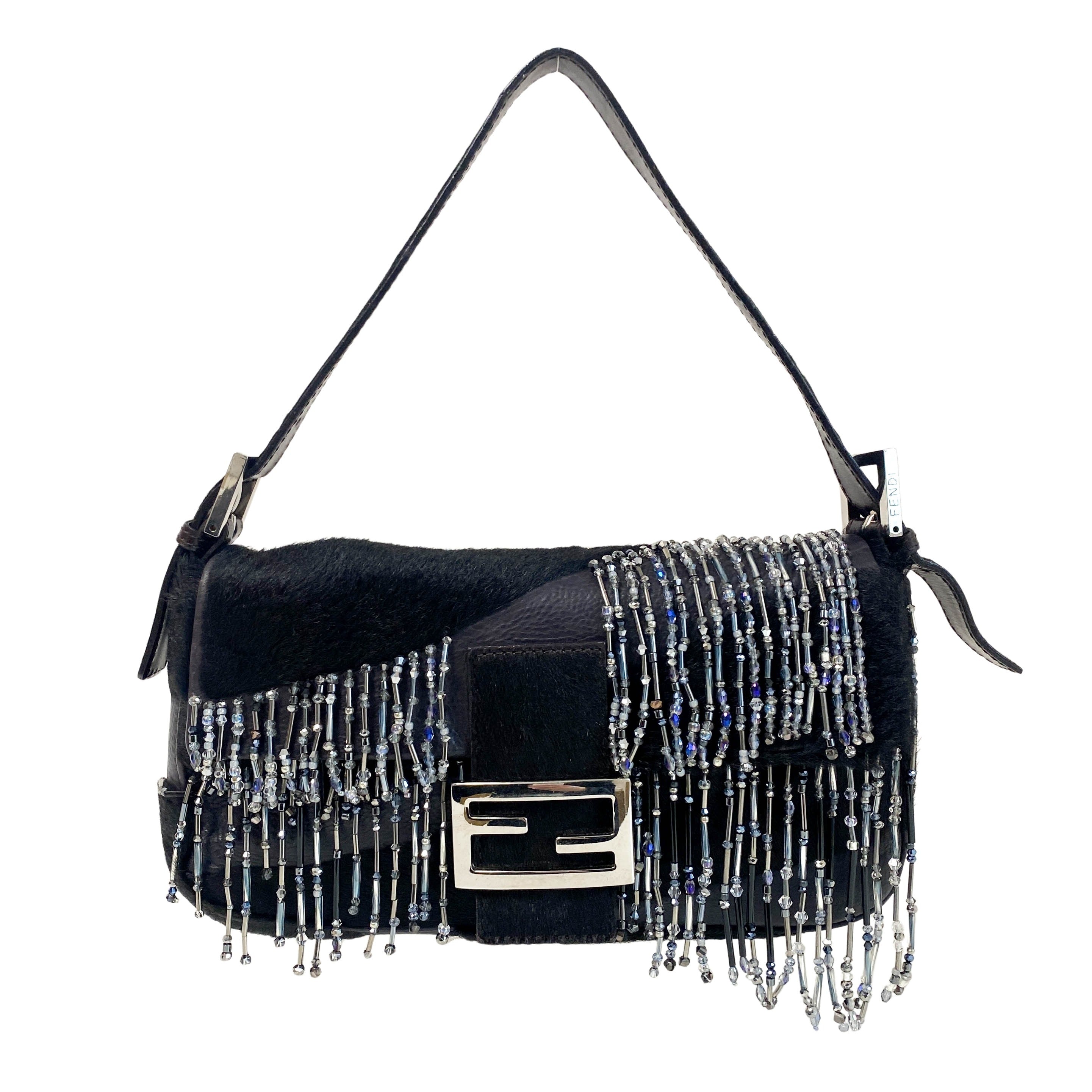 Baguette Limited Edition Black Pony Hair and Beaded Shoulder Bag