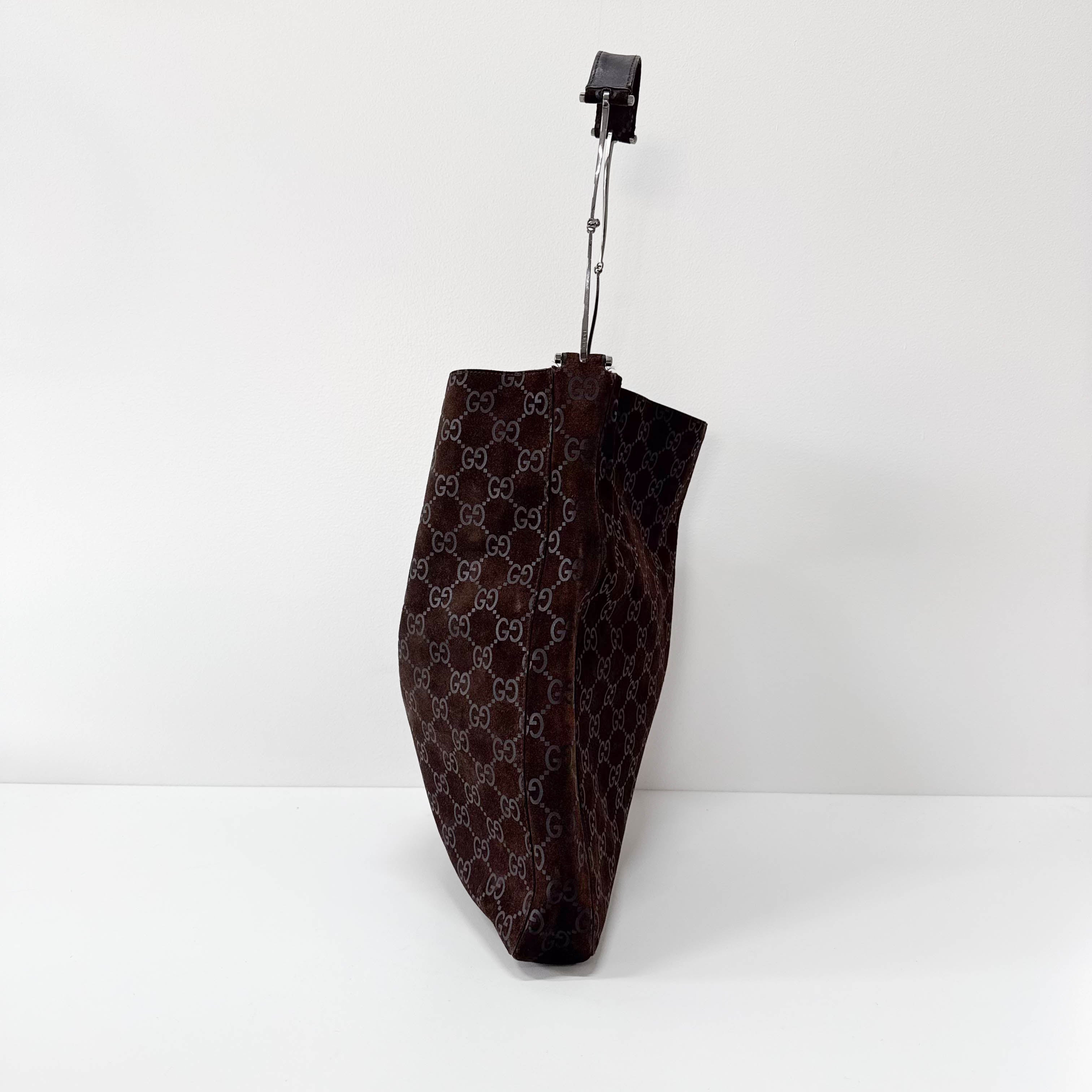 GG Brown Suede Shoulder Bag