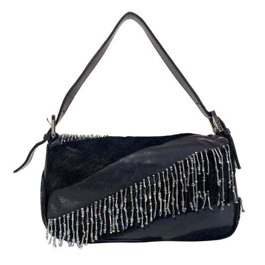 Baguette Limited Edition Black Pony Hair and Beaded Shoulder Bag