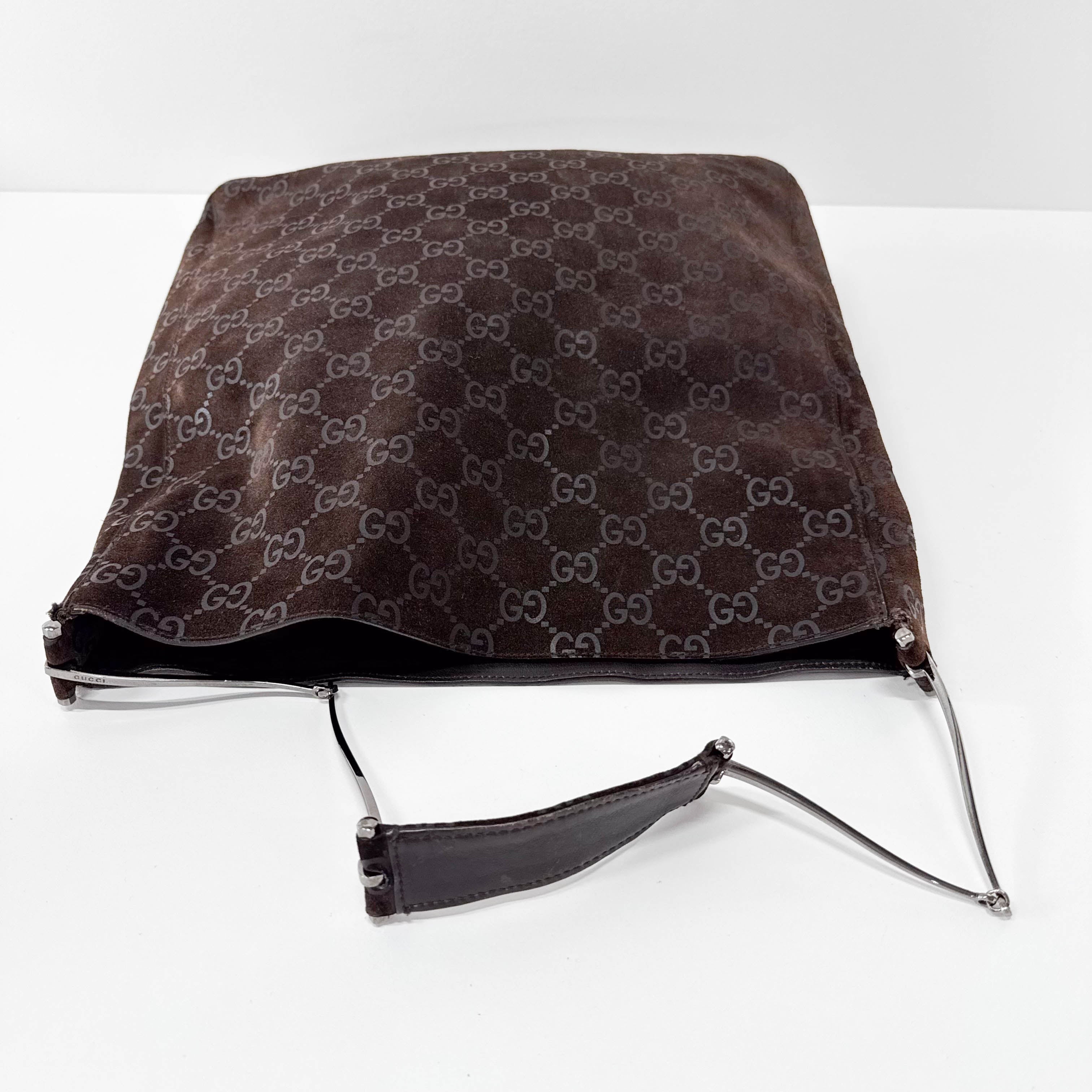 GG Brown Suede Shoulder Bag