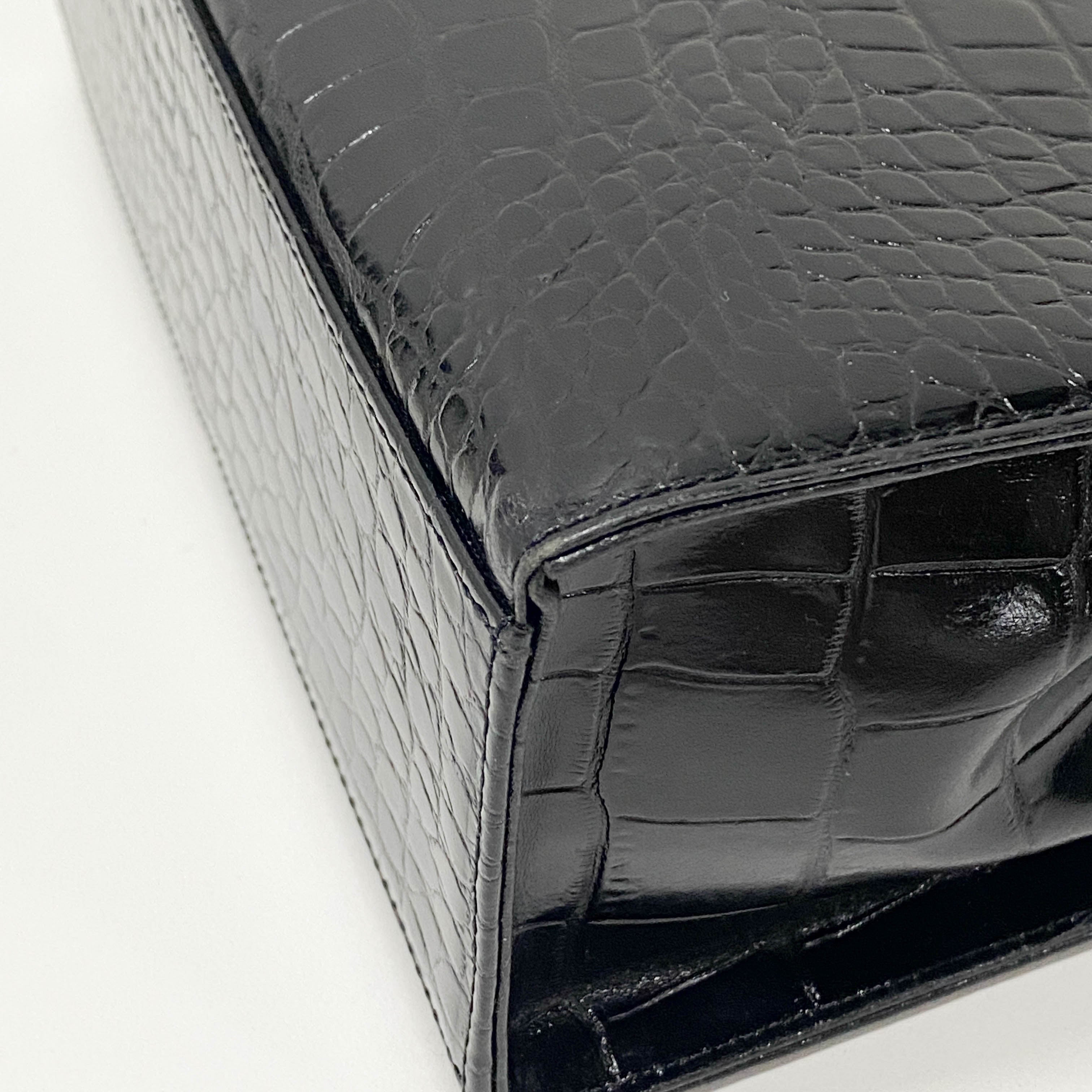 Black Croc Embossed Calfskin Leather Bag