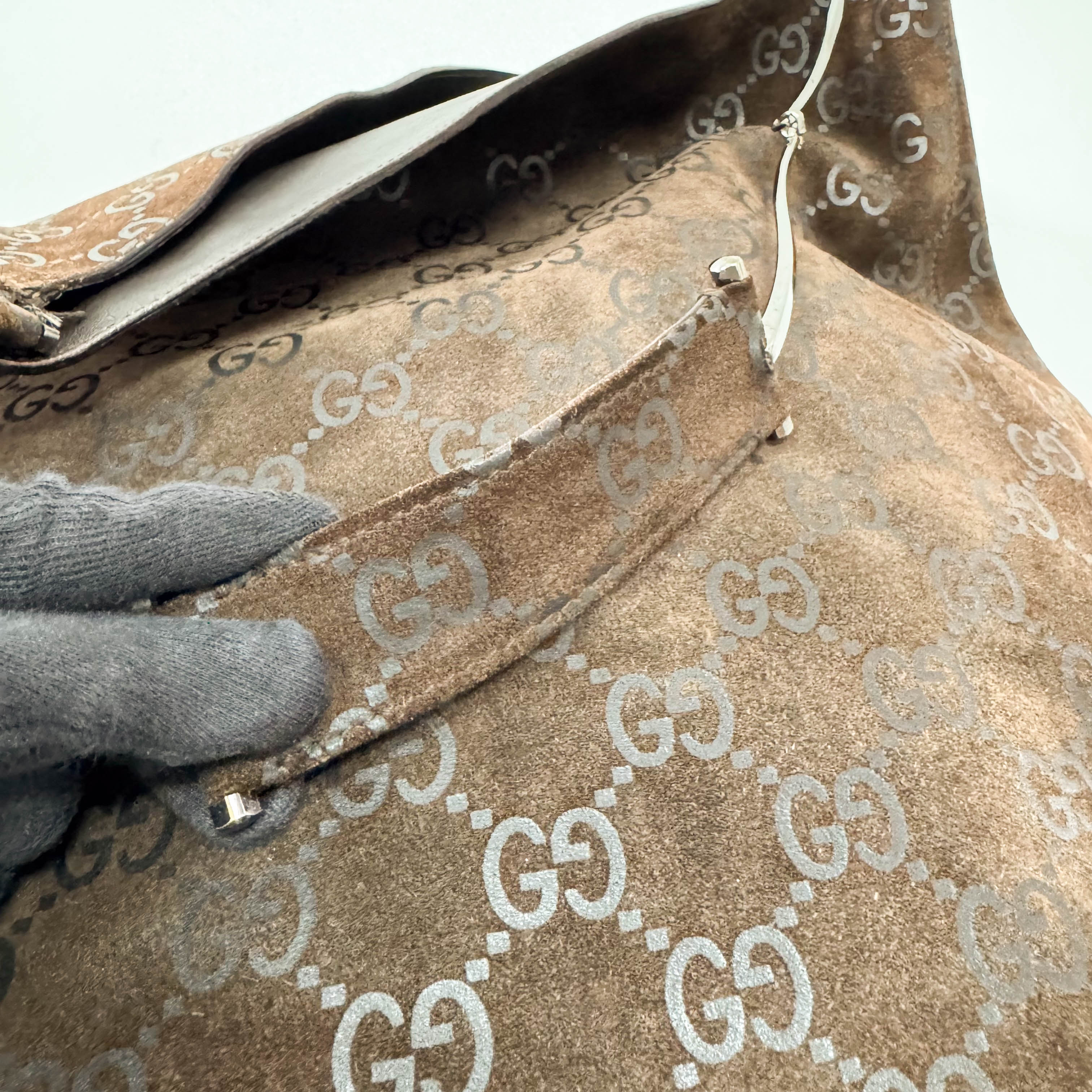 GG Brown Suede Shoulder Bag