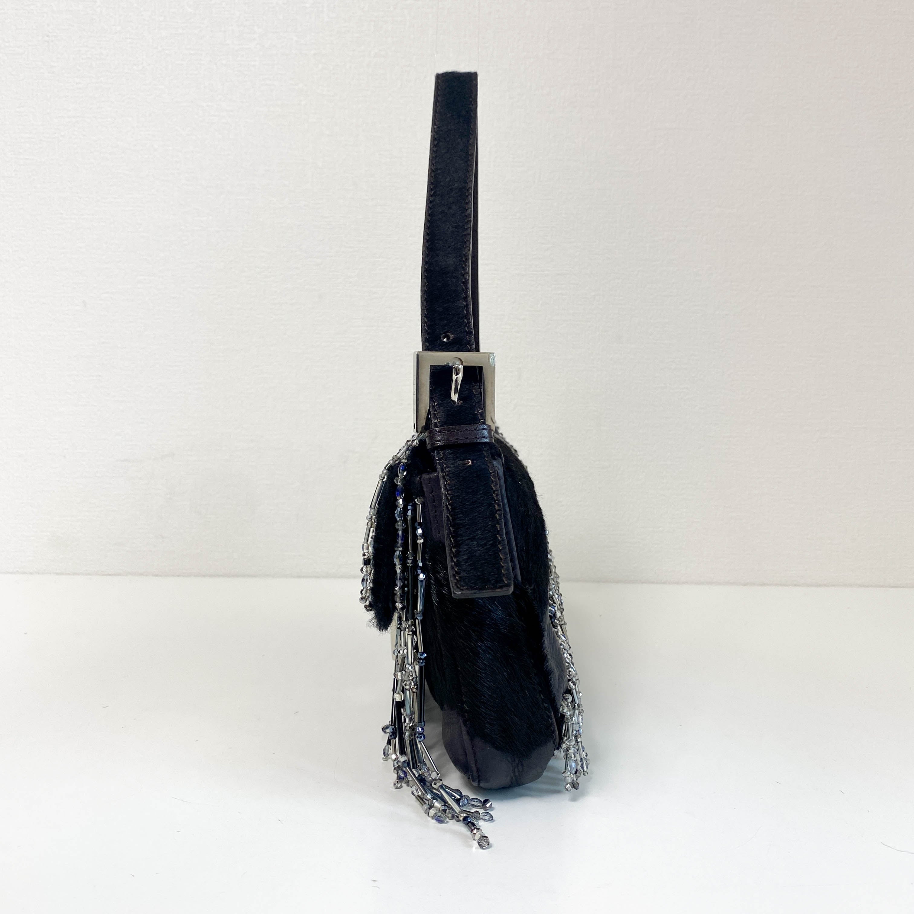 Baguette Limited Edition Black Pony Hair and Beaded Shoulder Bag