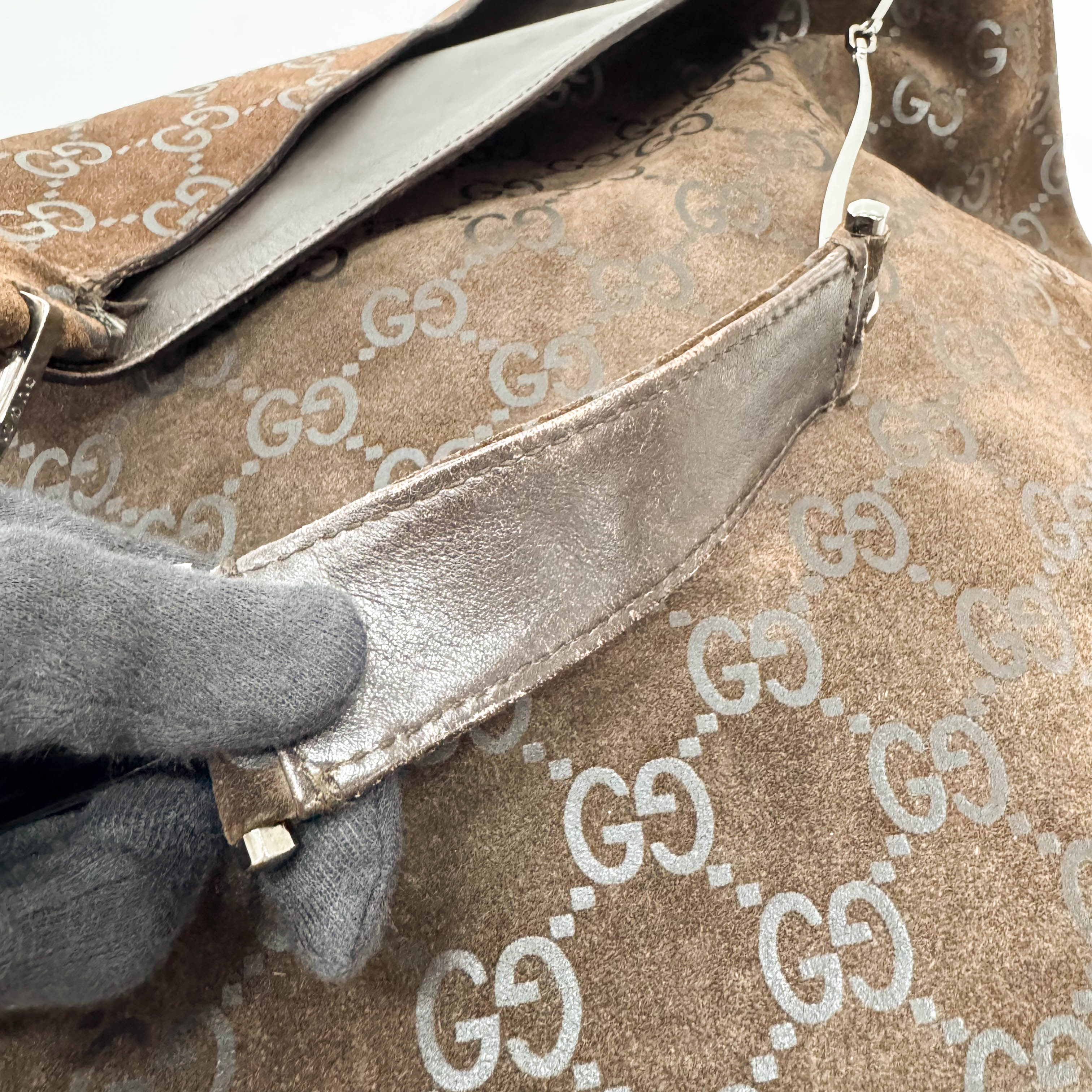 GG Brown Suede Shoulder Bag