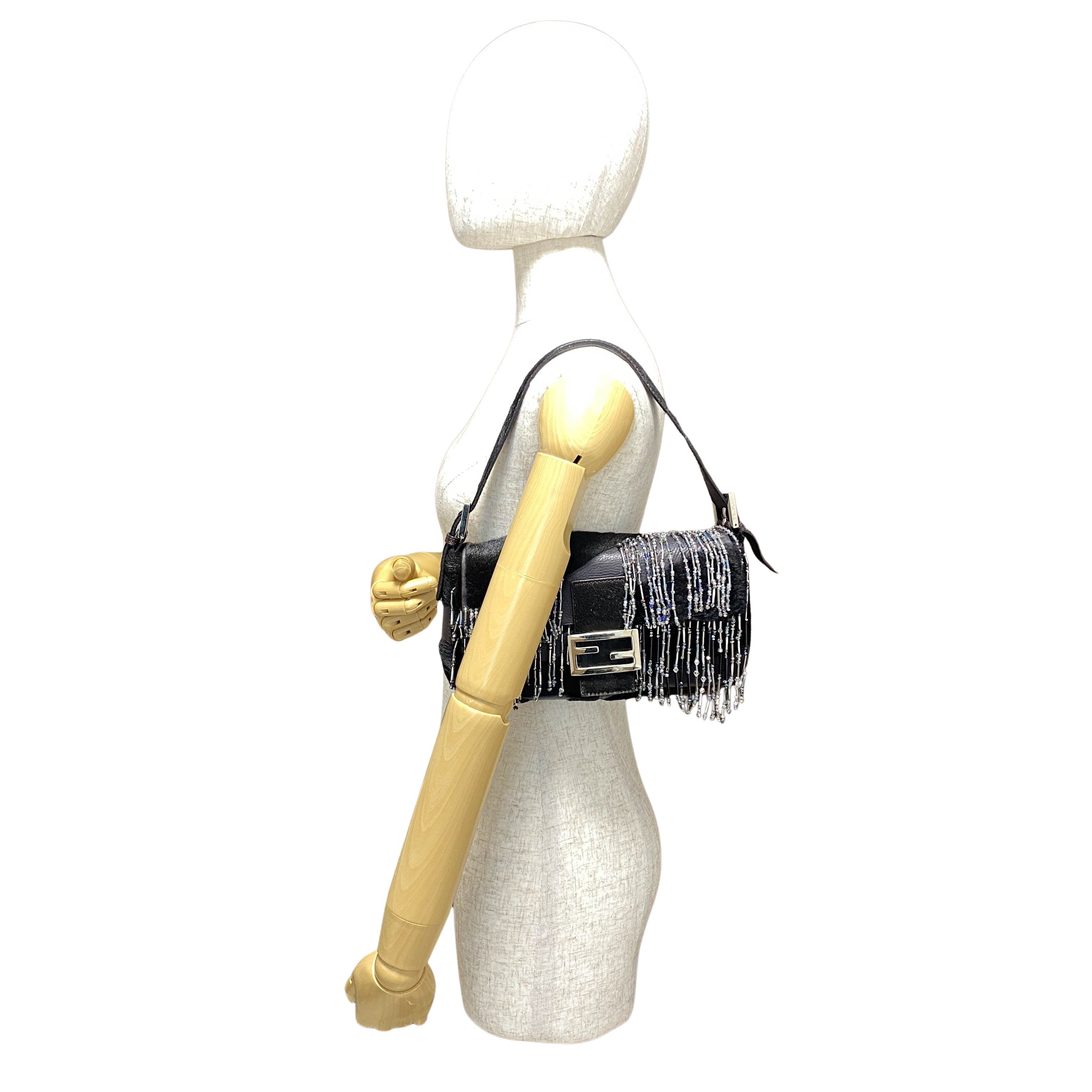 Baguette Limited Edition Black Pony Hair and Beaded Shoulder Bag