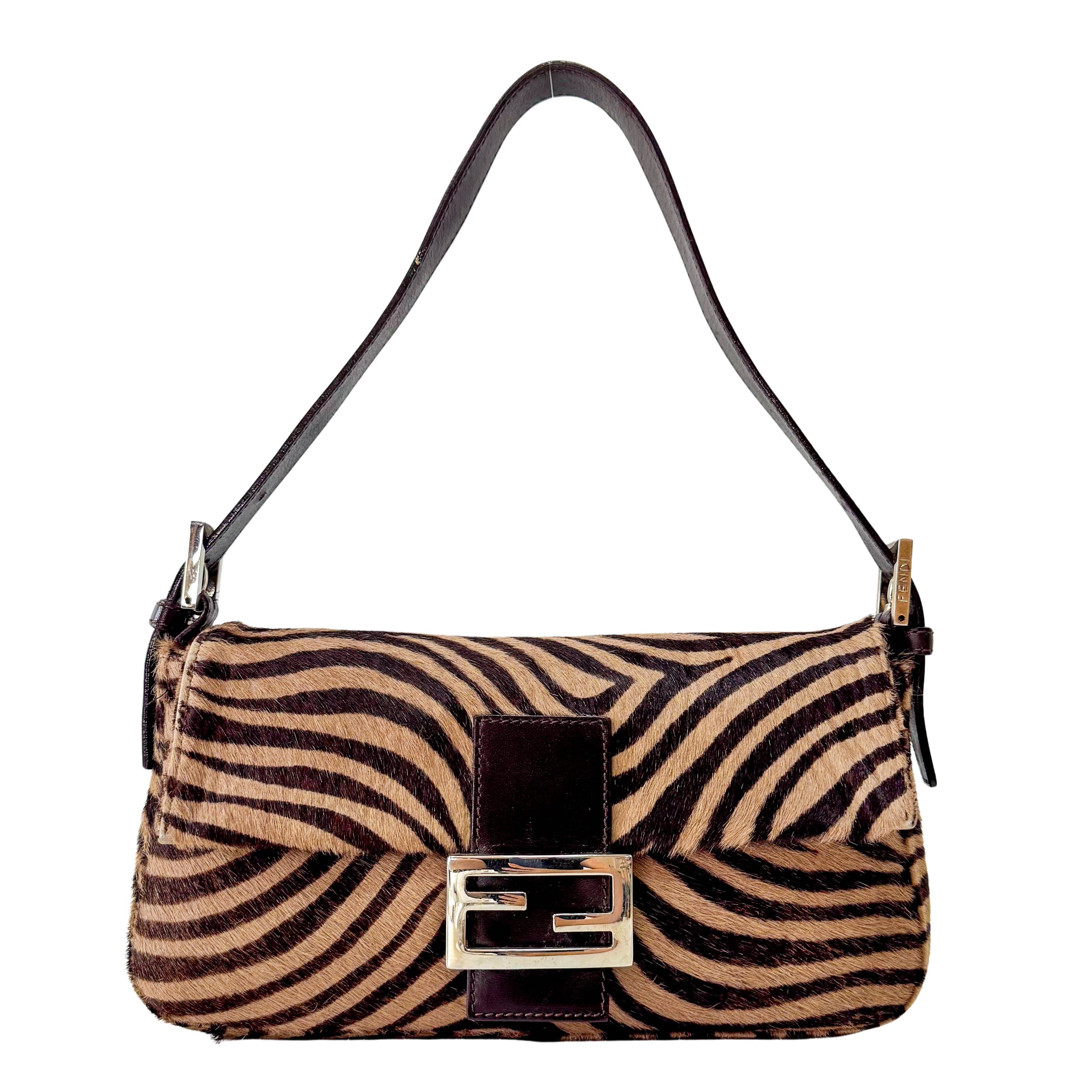 Baguette Pony Hair Brown Zebra Print Shoulder Bag
