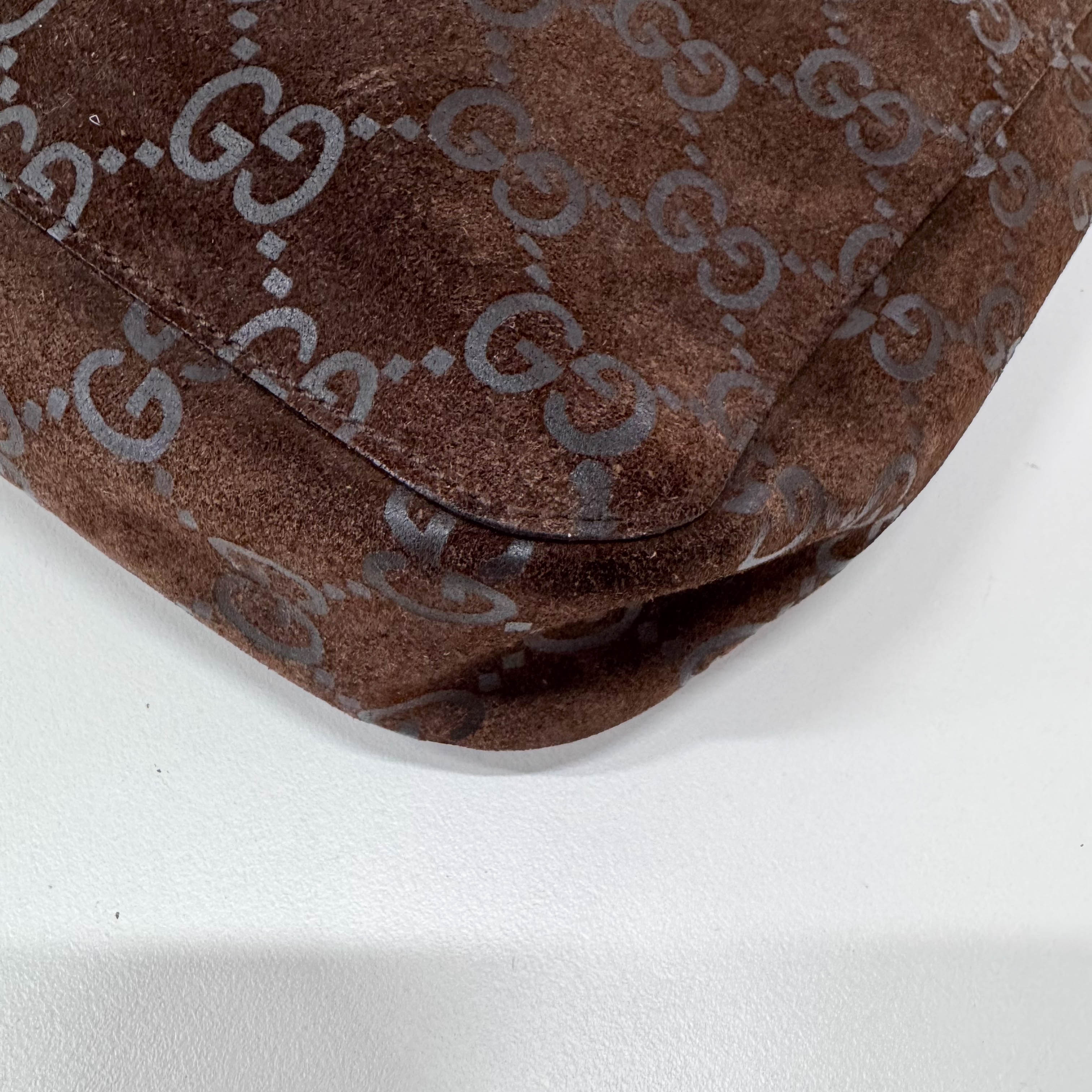GG Brown Suede Shoulder Bag