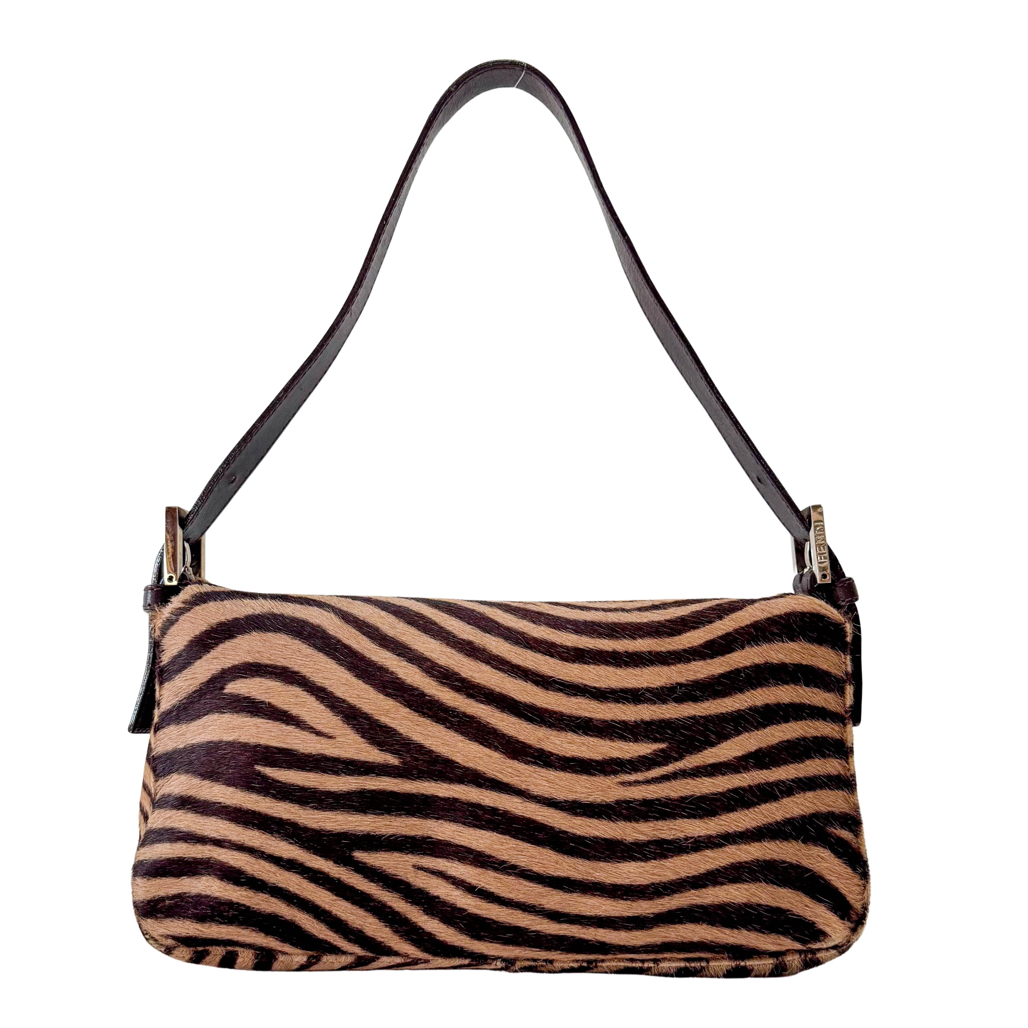 Baguette Pony Hair Brown Zebra Print Shoulder Bag