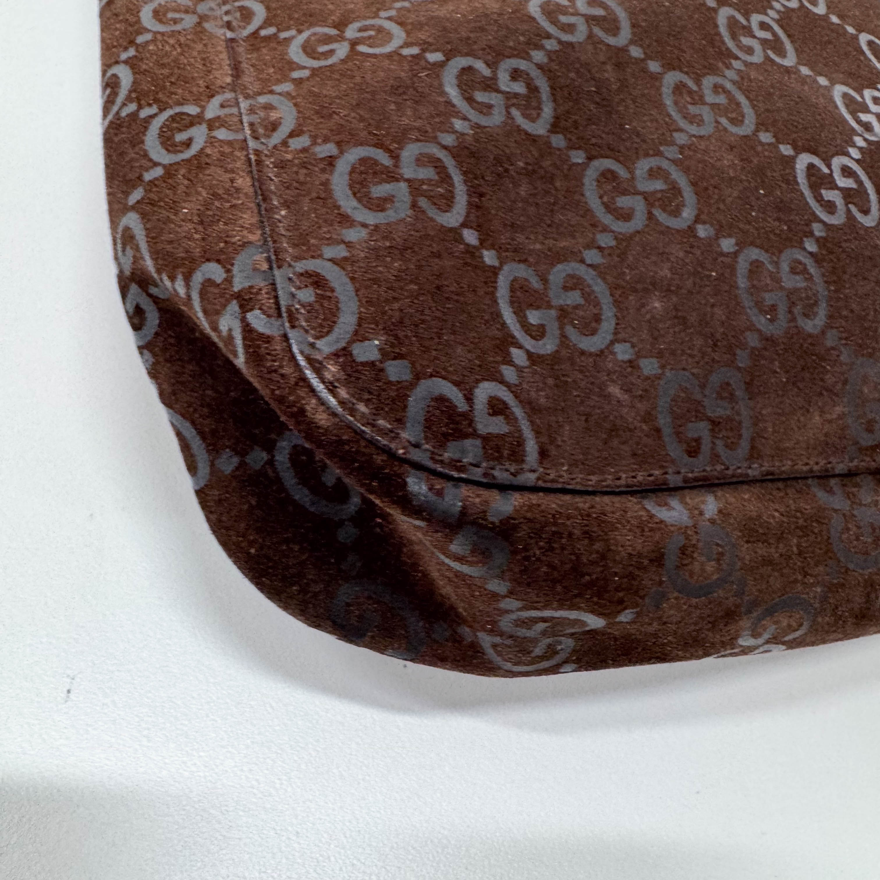 GG Brown Suede Shoulder Bag