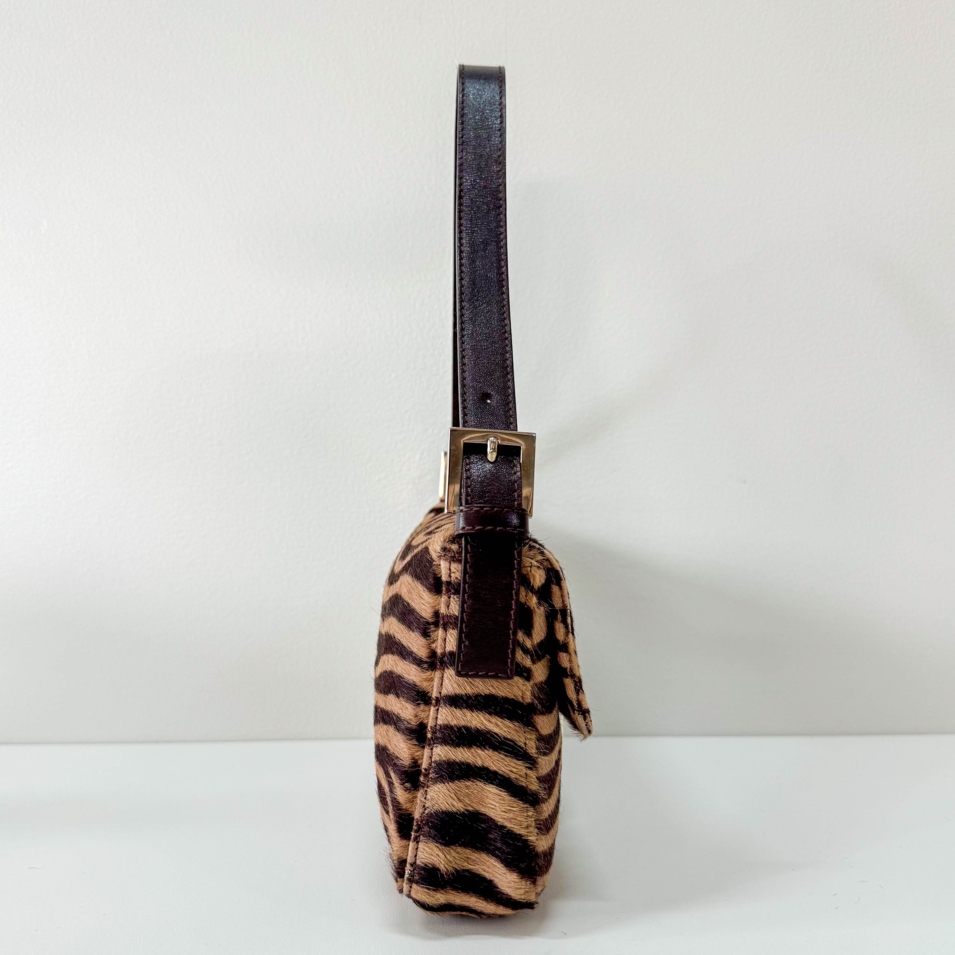Baguette Pony Hair Brown Zebra Print Shoulder Bag
