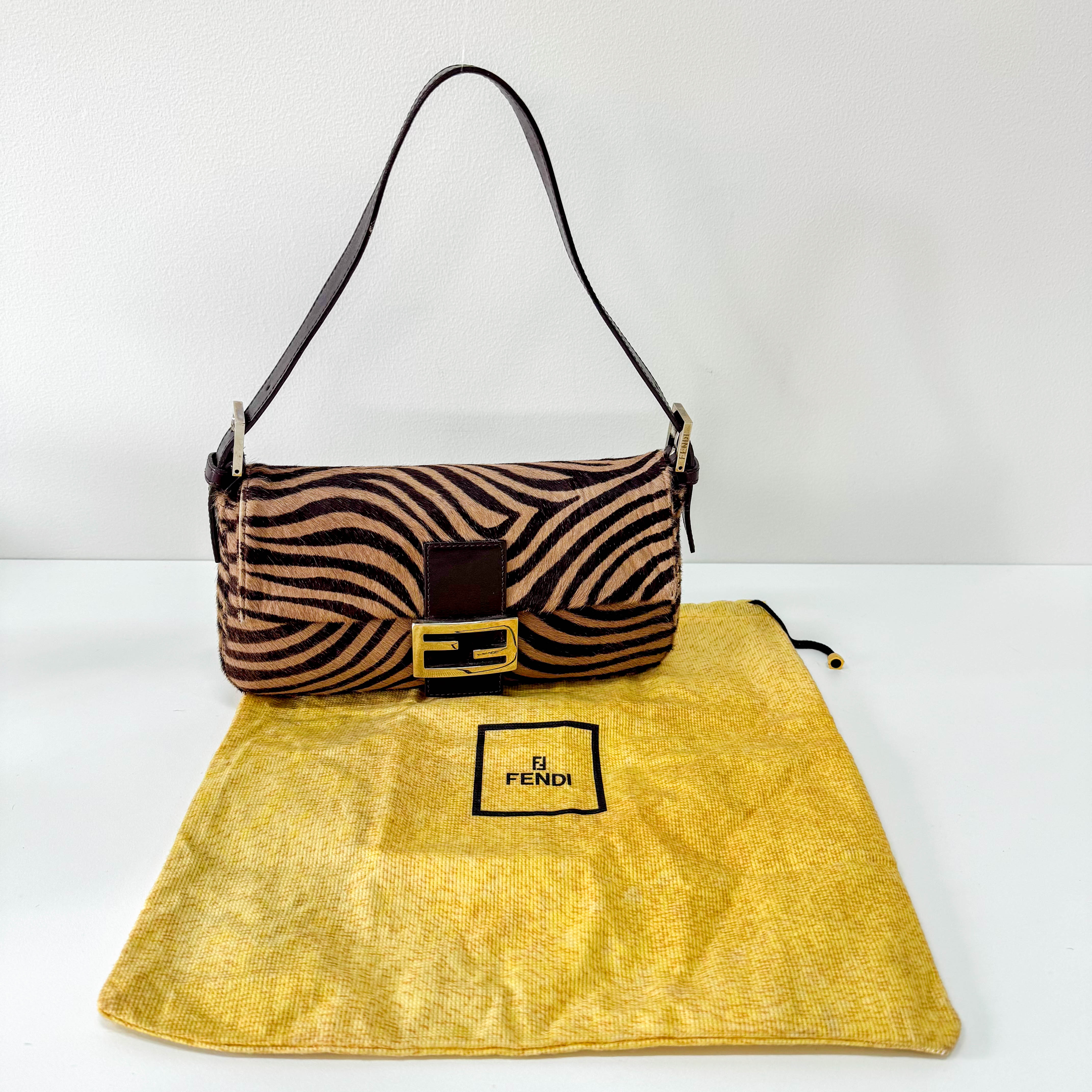 Baguette Pony Hair Brown Zebra Print Shoulder Bag