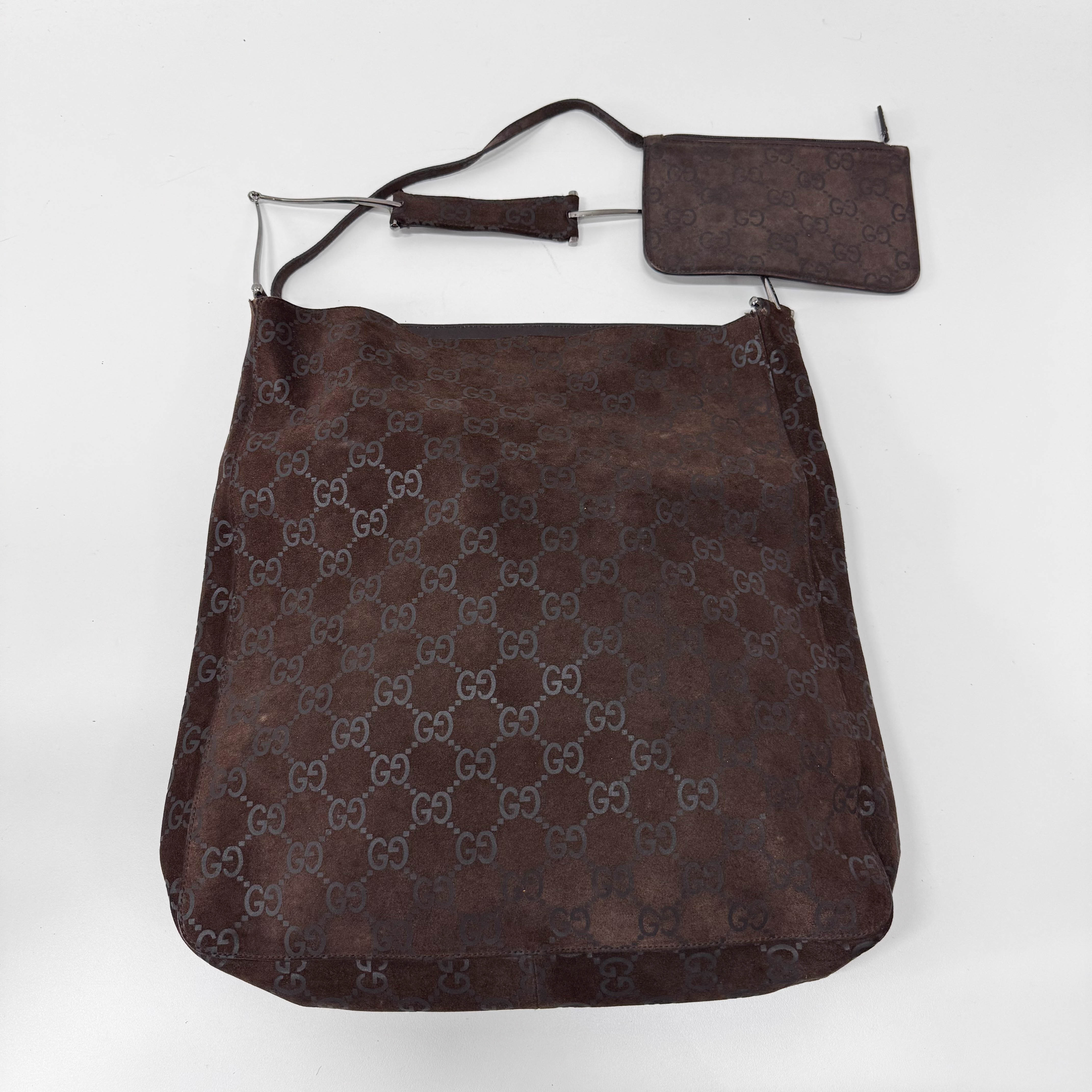 GG Brown Suede Shoulder Bag