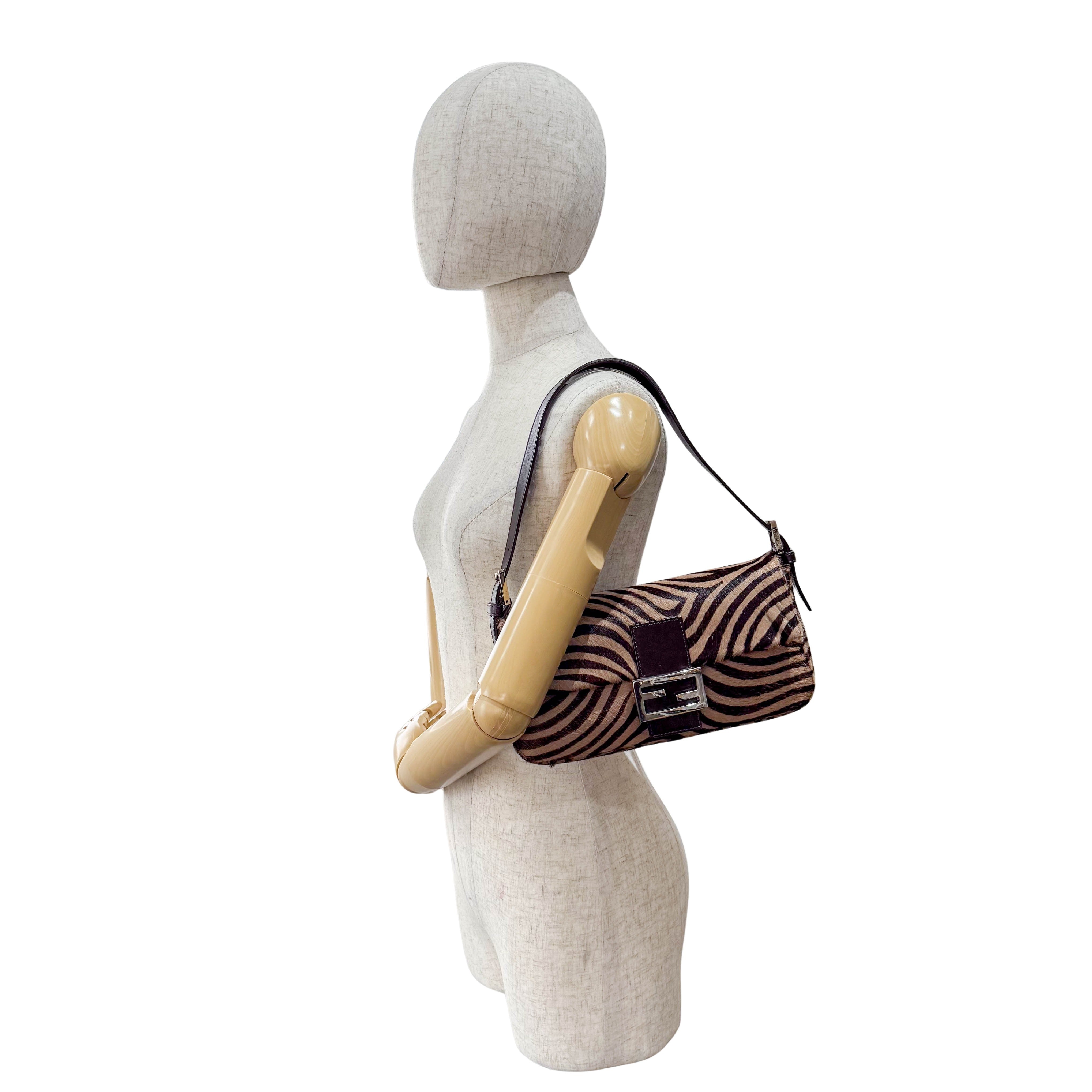 Baguette Pony Hair Brown Zebra Print Shoulder Bag