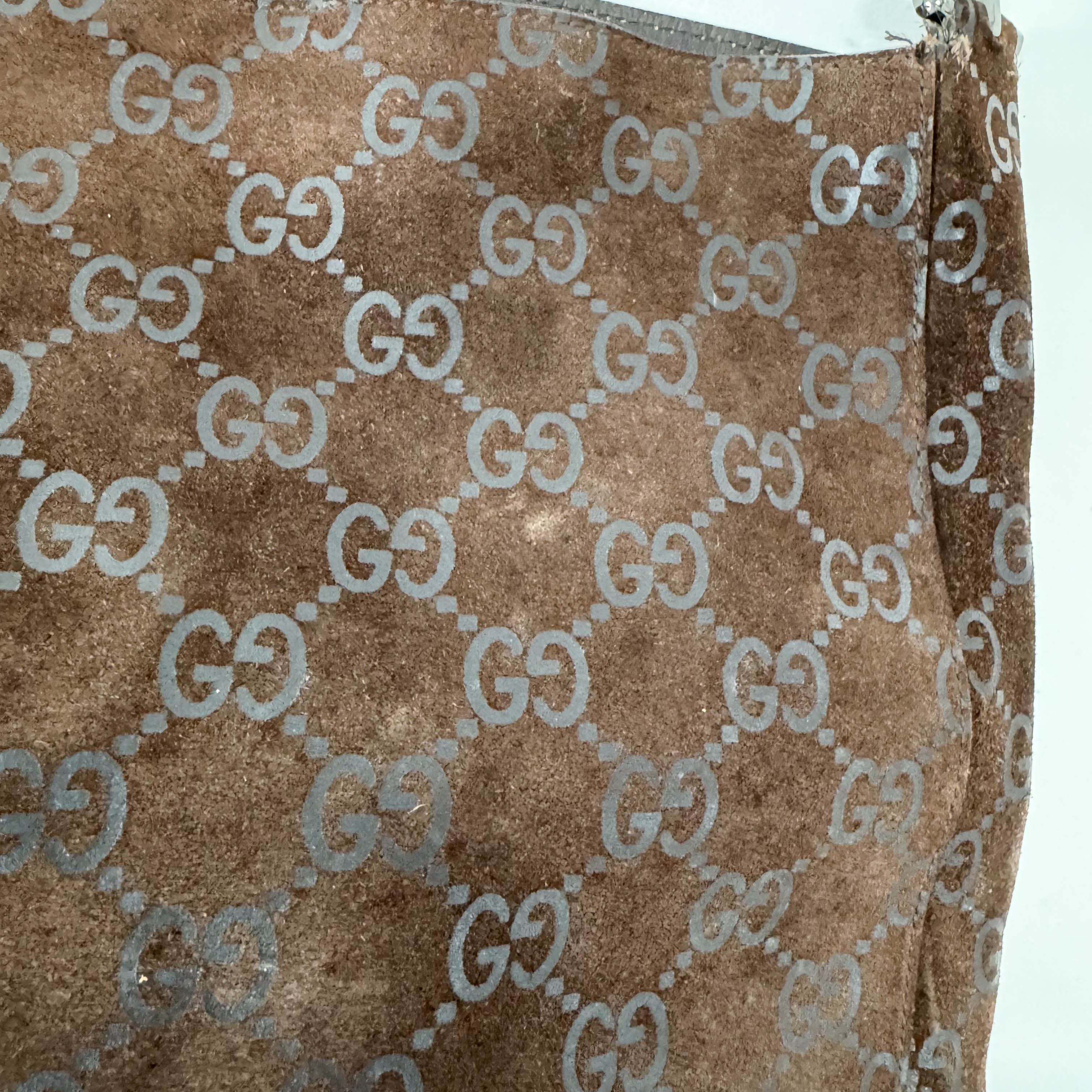 GG Brown Suede Shoulder Bag