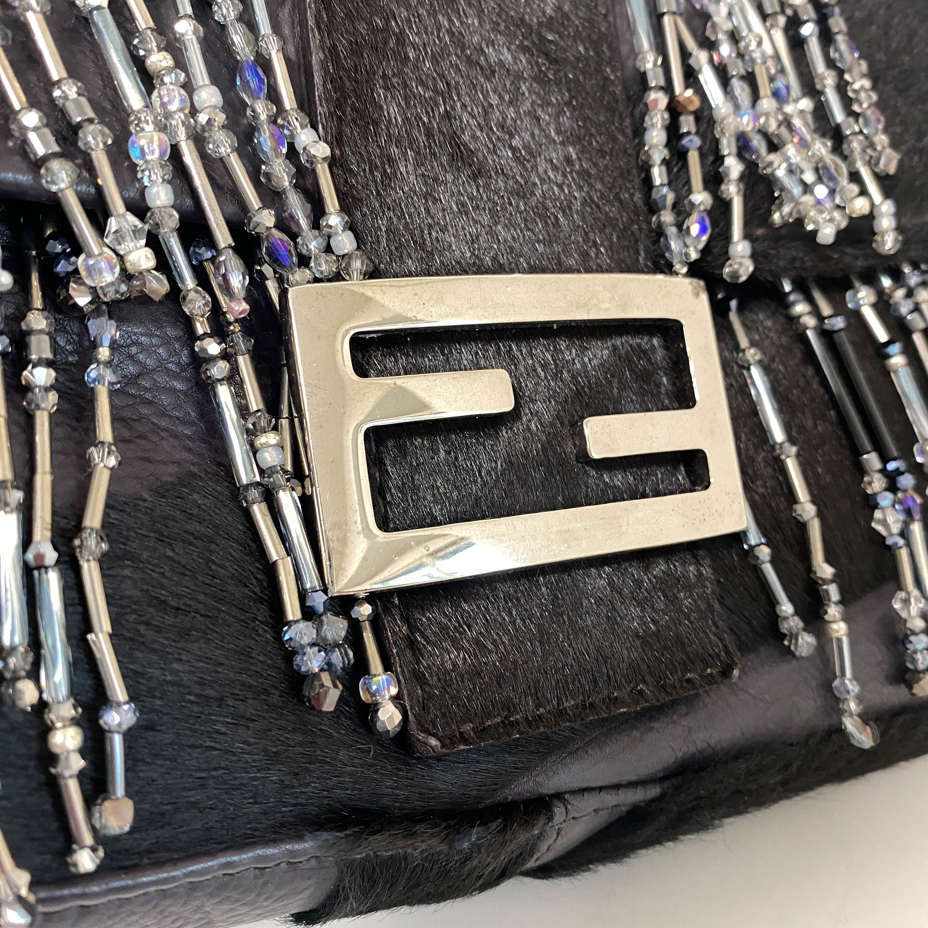 Baguette Limited Edition Black Pony Hair and Beaded Shoulder Bag