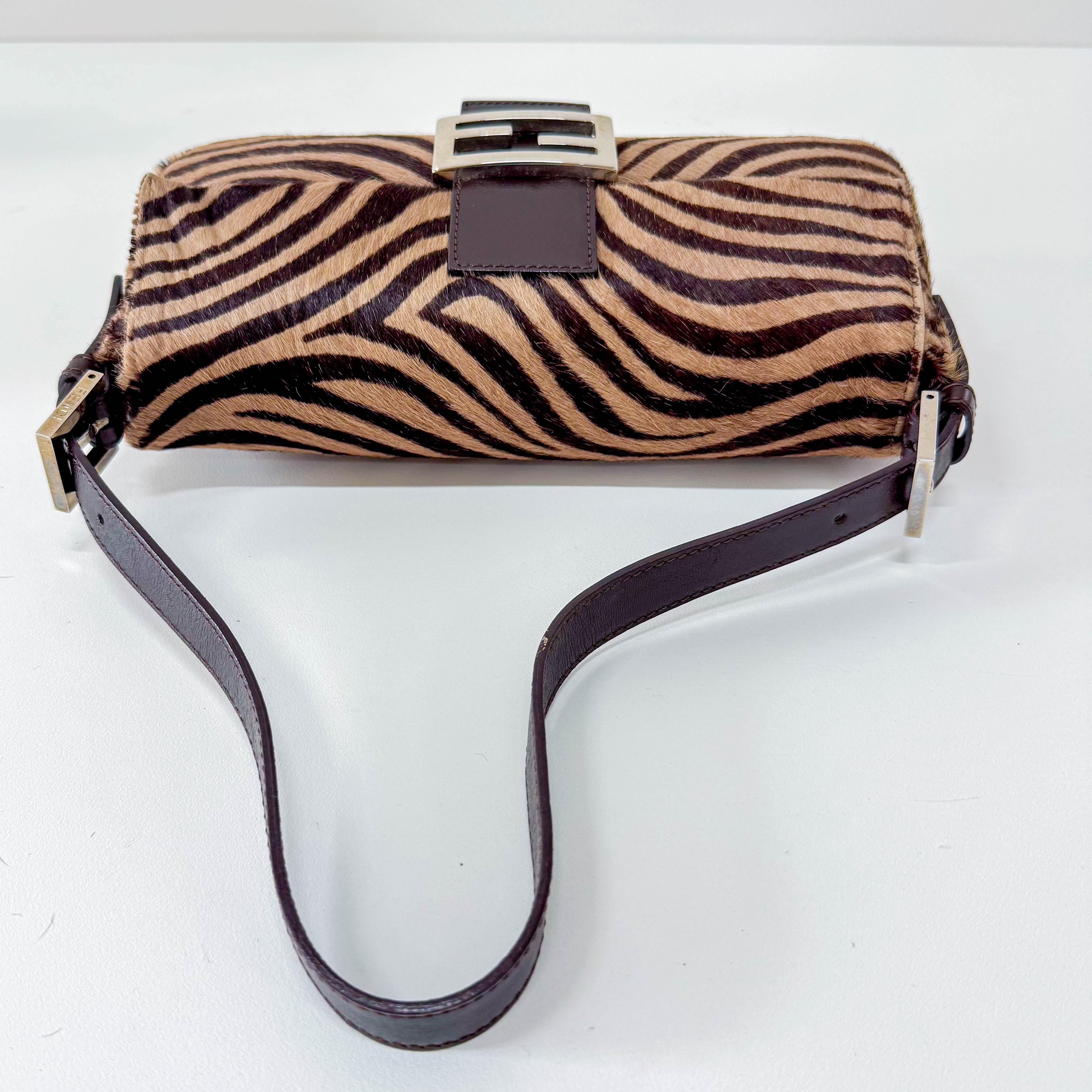Baguette Pony Hair Brown Zebra Print Shoulder Bag
