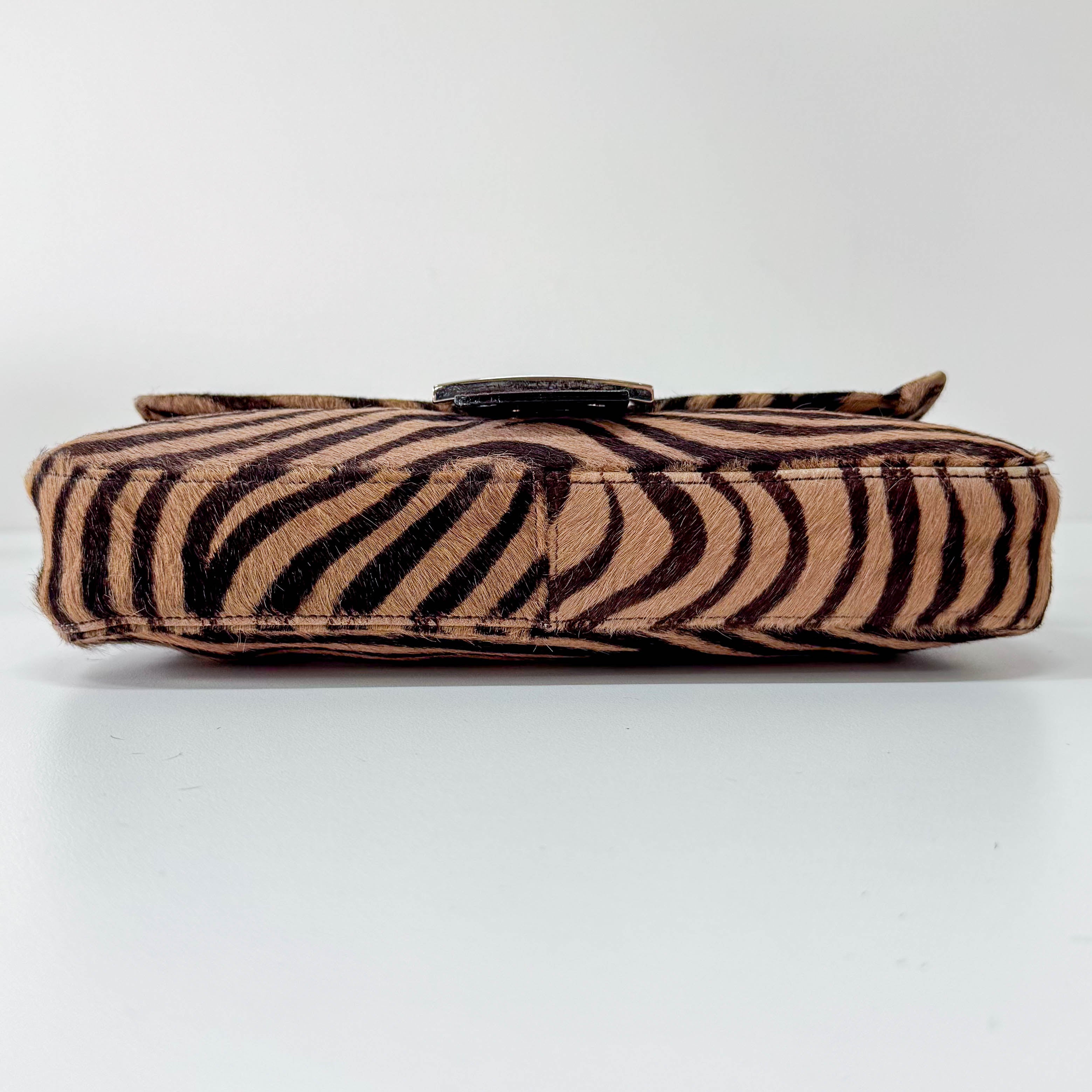 Baguette Pony Hair Brown Zebra Print Shoulder Bag