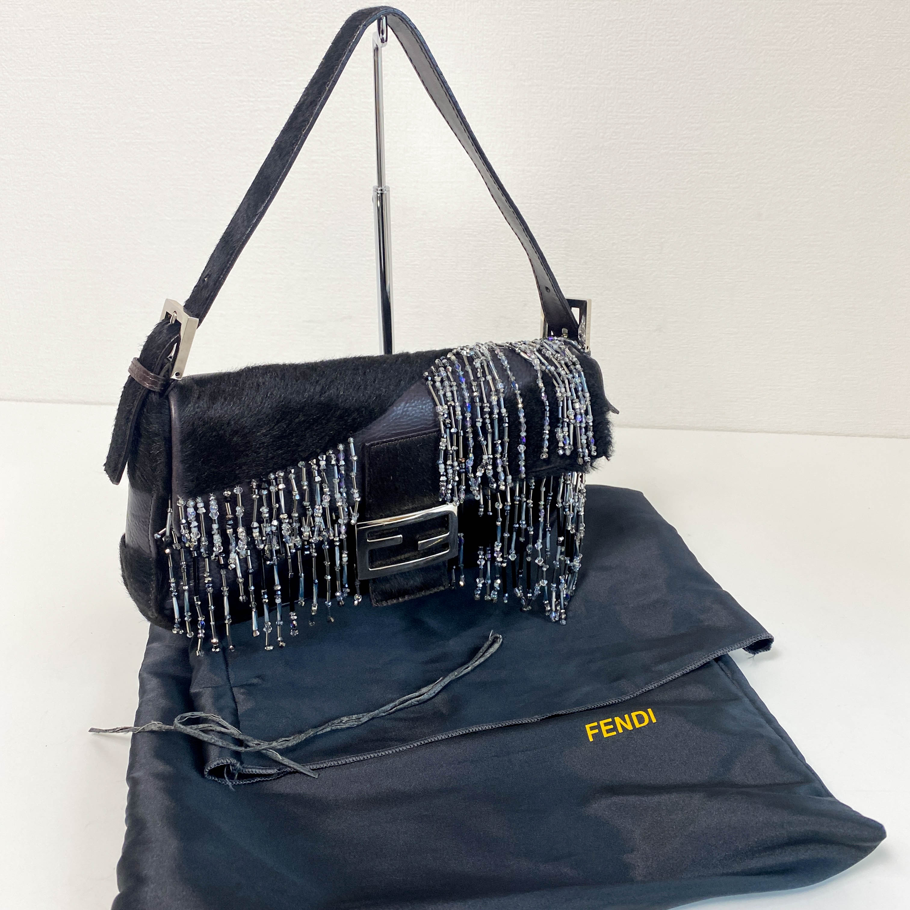 Baguette Limited Edition Black Pony Hair and Beaded Shoulder Bag
