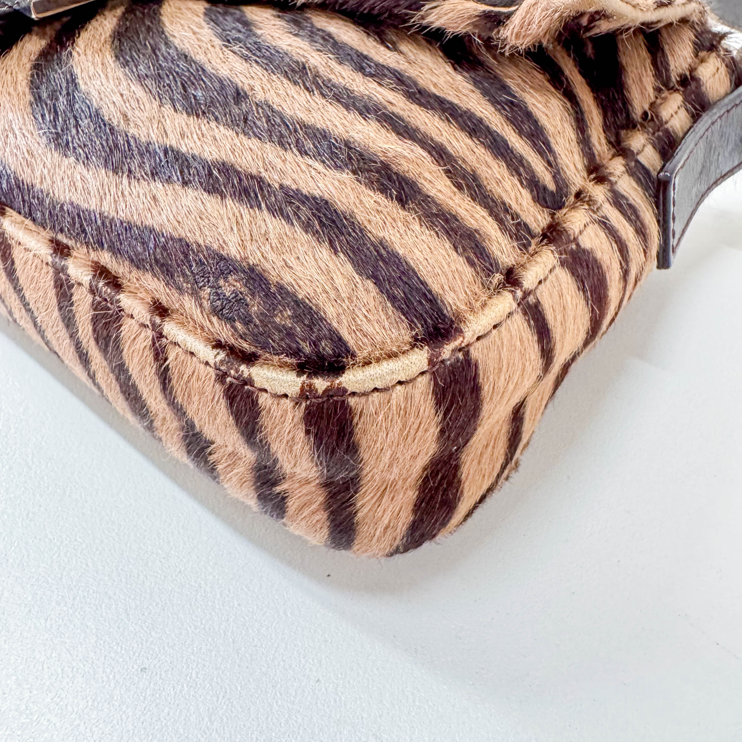 Baguette Pony Hair Brown Zebra Print Shoulder Bag