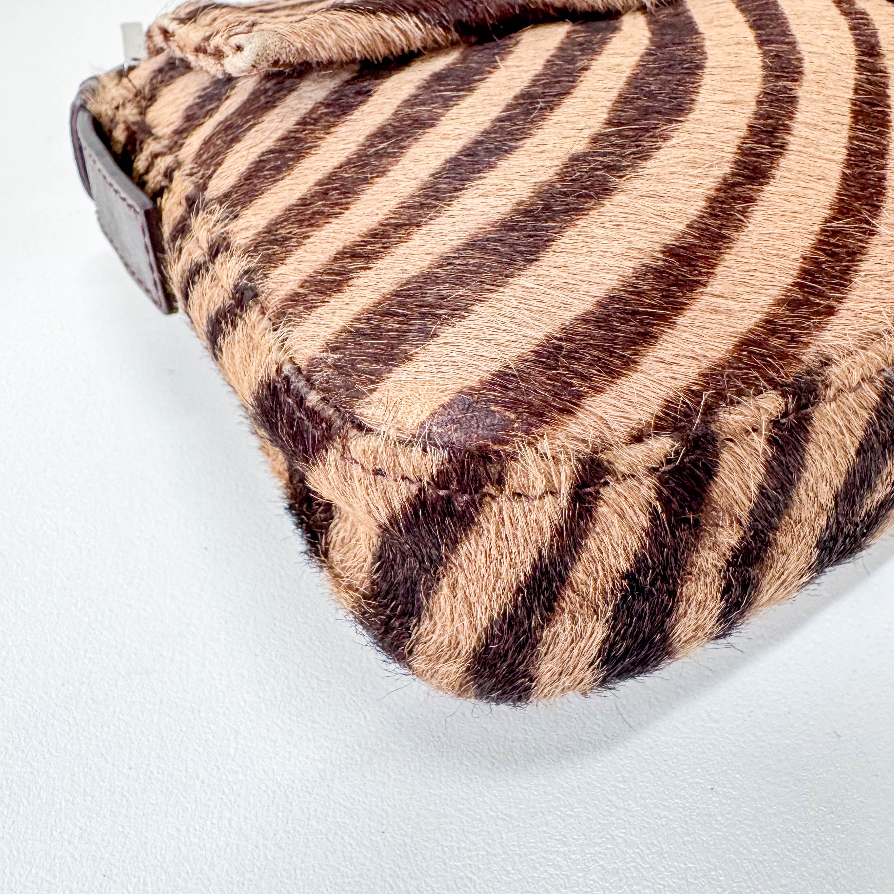 Baguette Pony Hair Brown Zebra Print Shoulder Bag