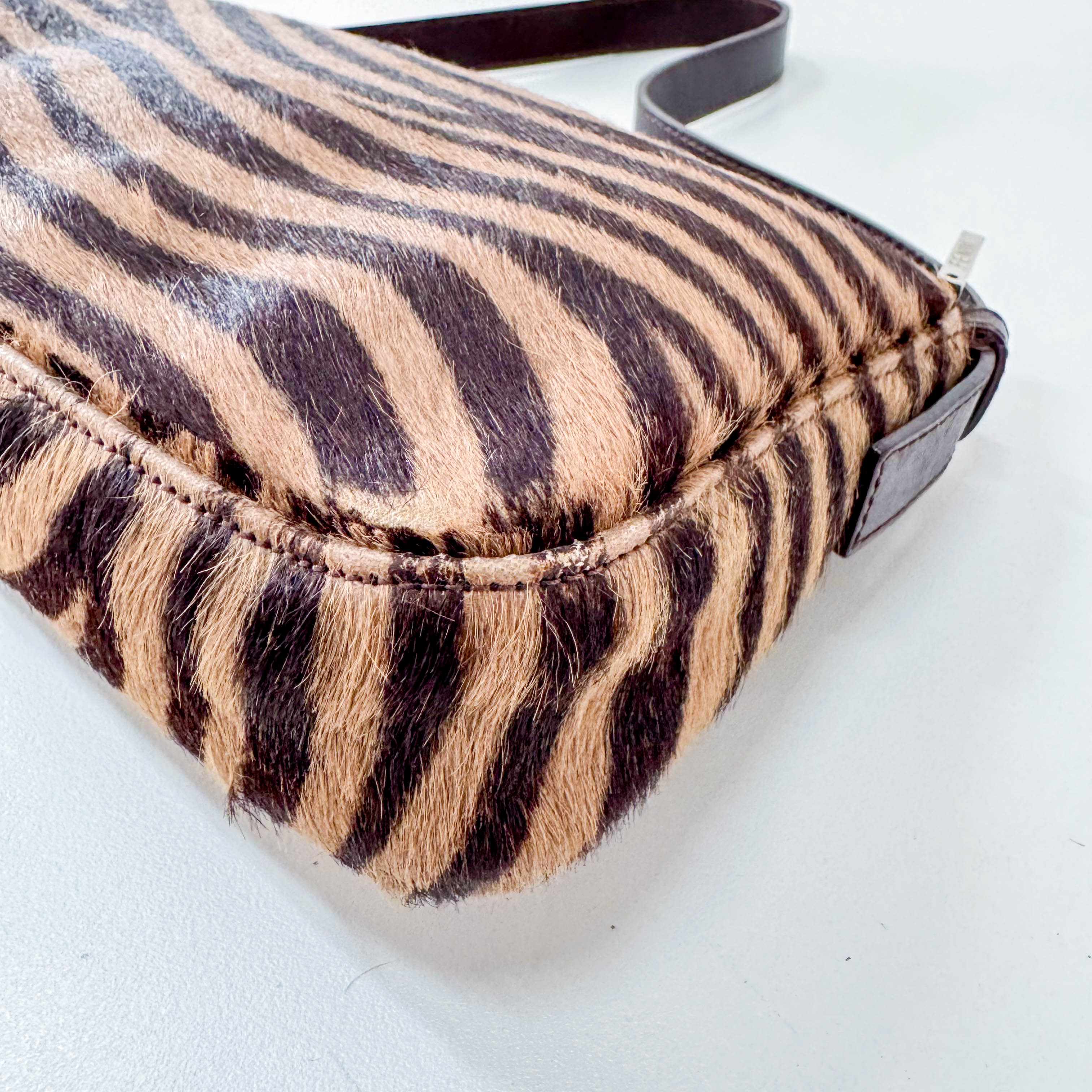 Baguette Pony Hair Brown Zebra Print Shoulder Bag